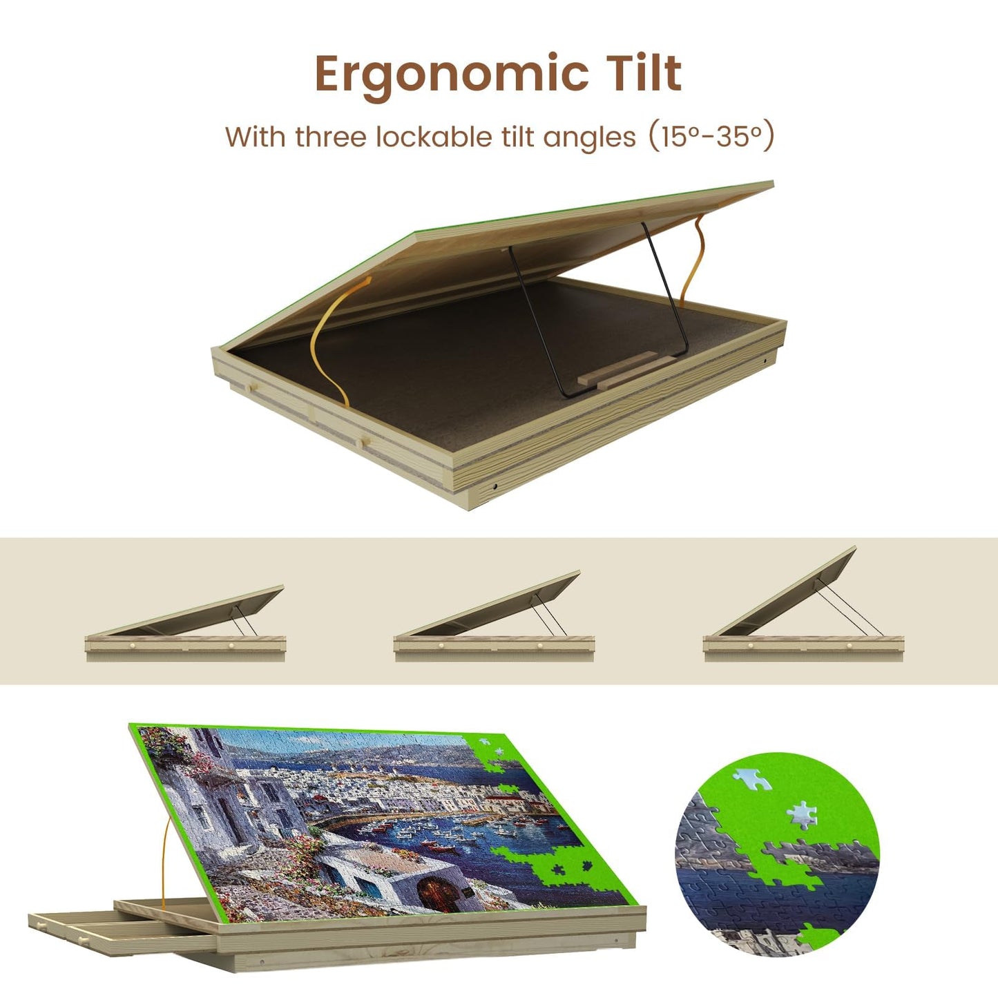 Auoleru Large Puzzle Table – 36×26 Puzzle Board with Folding Legs, Height & Tilt Adjustments