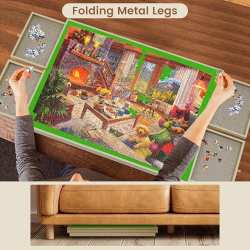 Auoleru Large Puzzle Table – 36×26 Puzzle Board with Folding Legs, Height & Tilt Adjustments