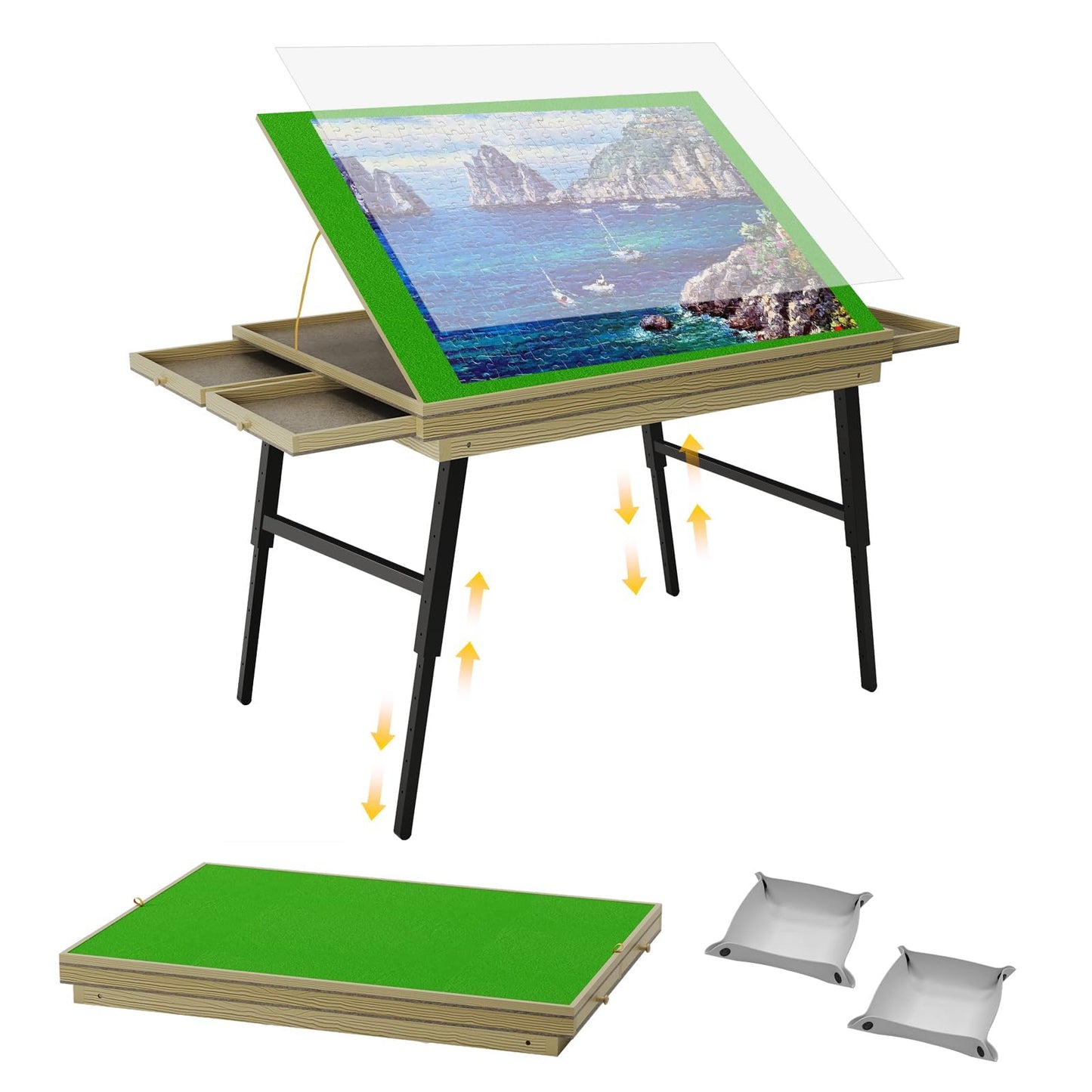 Auoleru Large Puzzle Table – 36×26 Puzzle Board with Folding Legs, Height & Tilt Adjustments