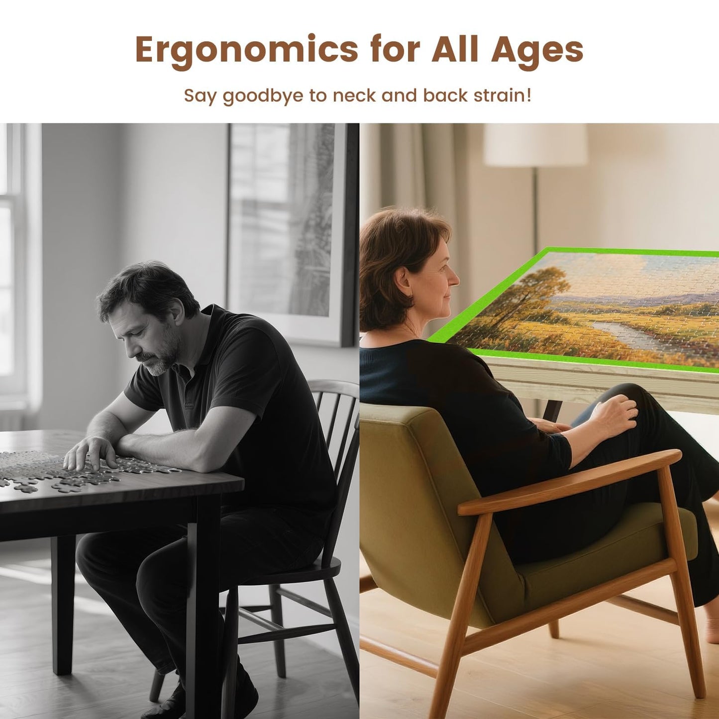 Auoleru Large Puzzle Table – 36×26 Puzzle Board with Folding Legs, Height & Tilt Adjustments