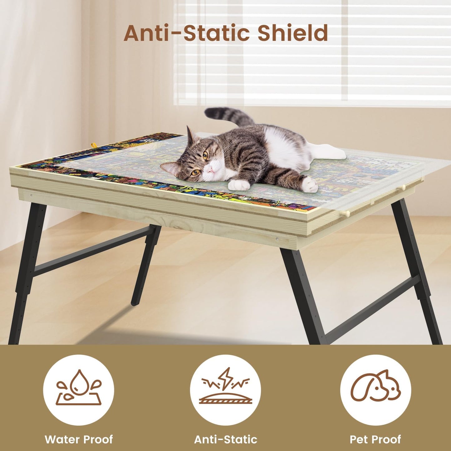Auoleru Large Puzzle Table – 36×26 Puzzle Board with Folding Legs, Height & Tilt Adjustments