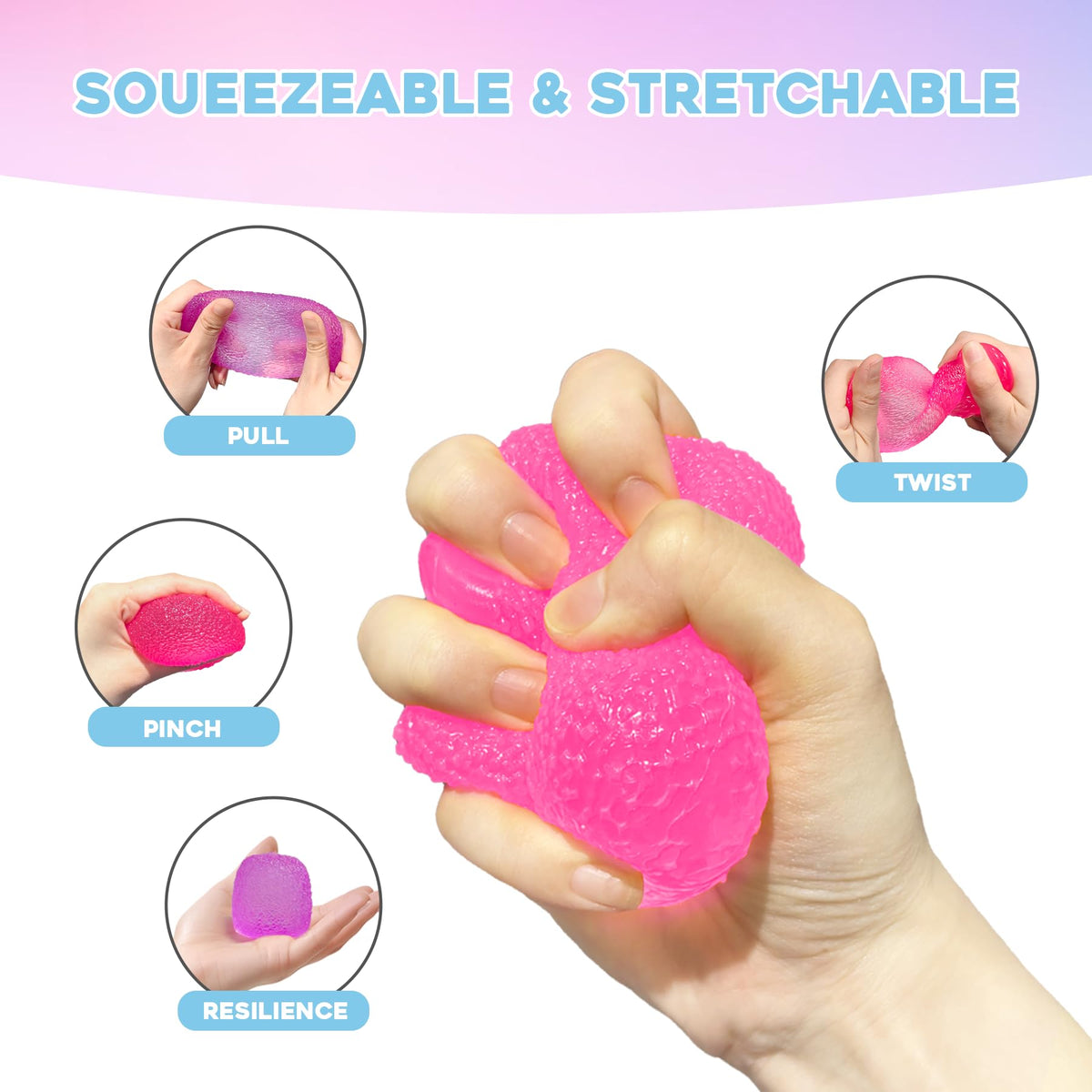 AuraGlaze Squishy Fidget Toy – Stress Relief Ball for Kids & Adults (Pink)