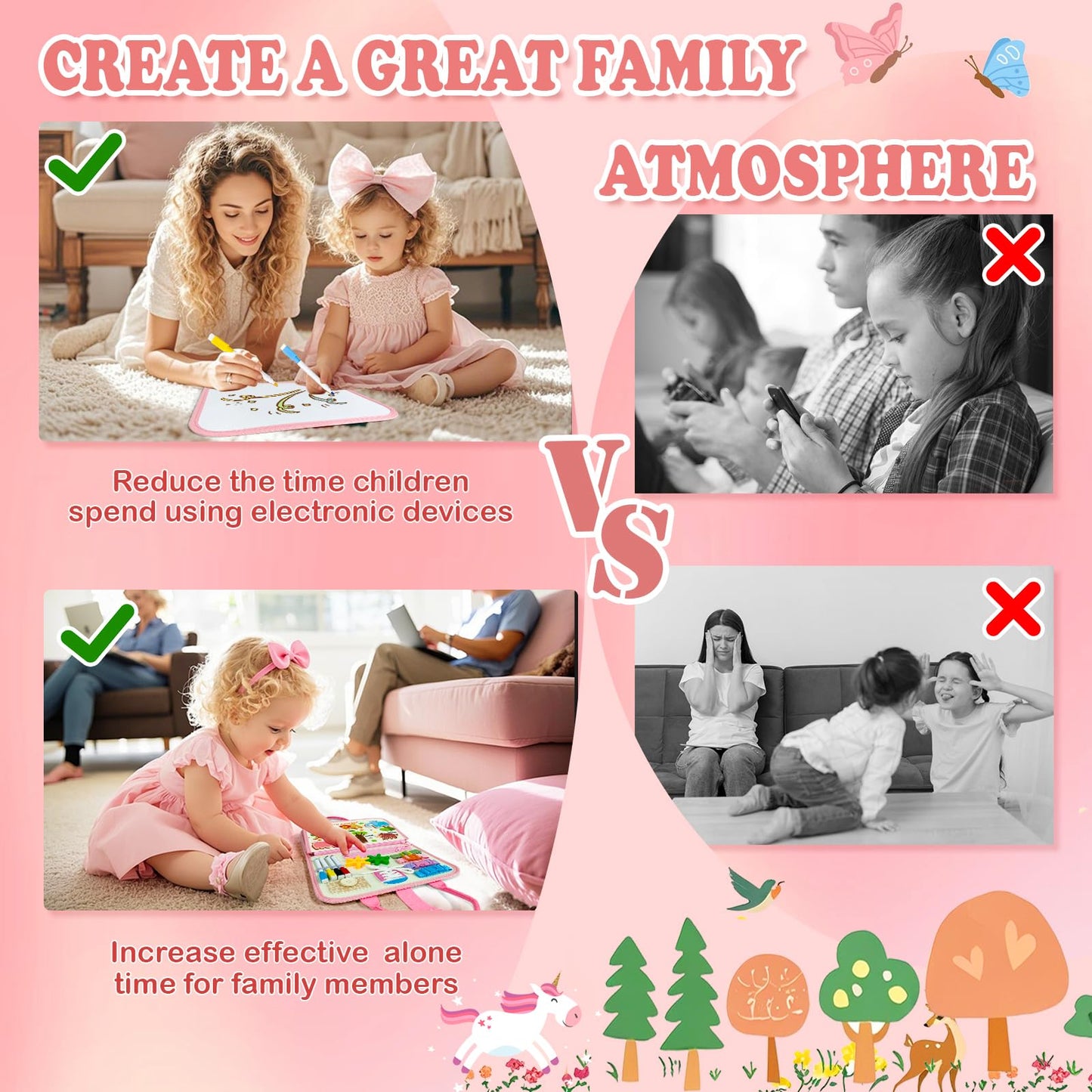 Aurasys 9-in-1 Toddler Busy Board – Montessori Learning Toy for Girls (Pink)