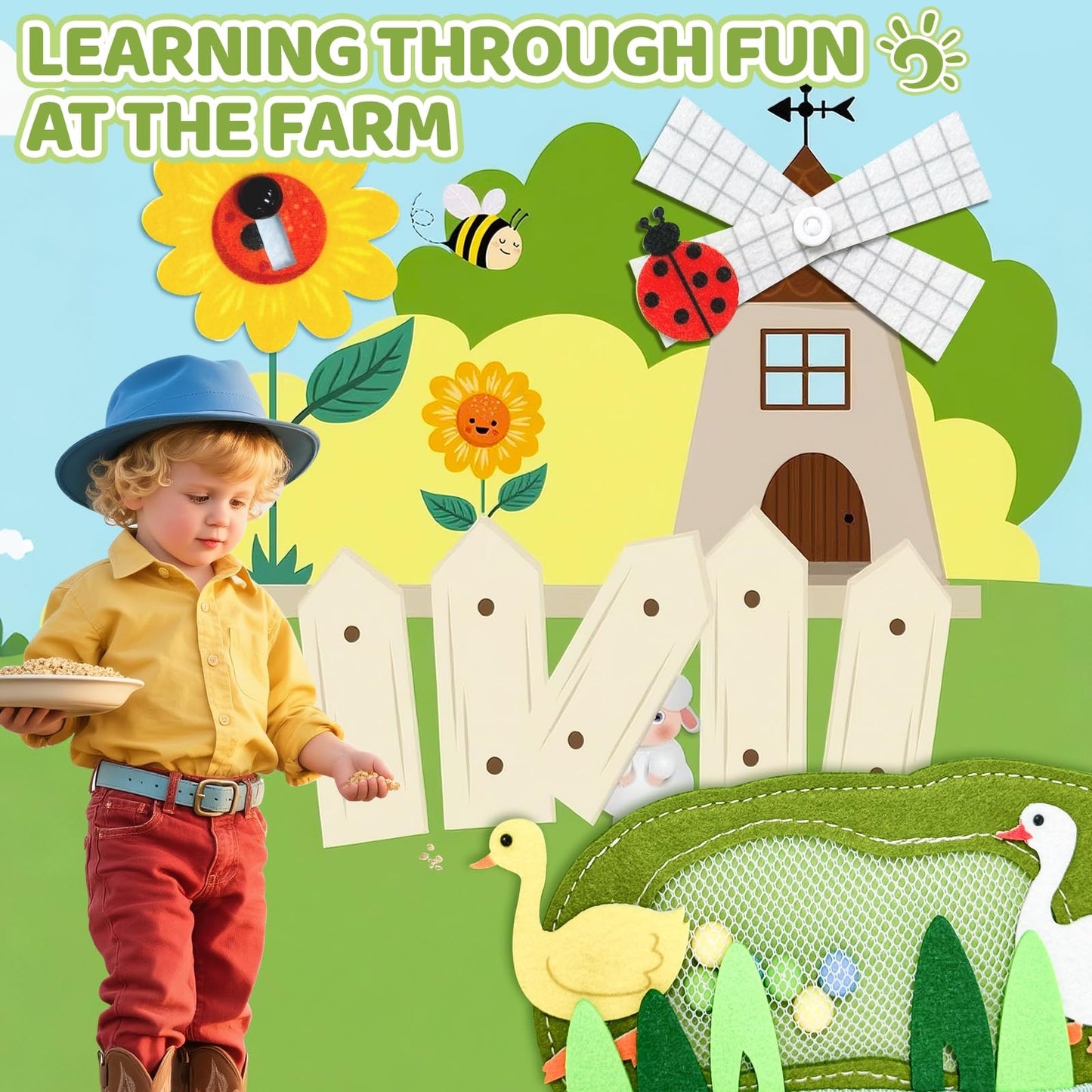 Aurasys Busy Book for Toddlers – Farm Montessori Travel Busy Board Gift