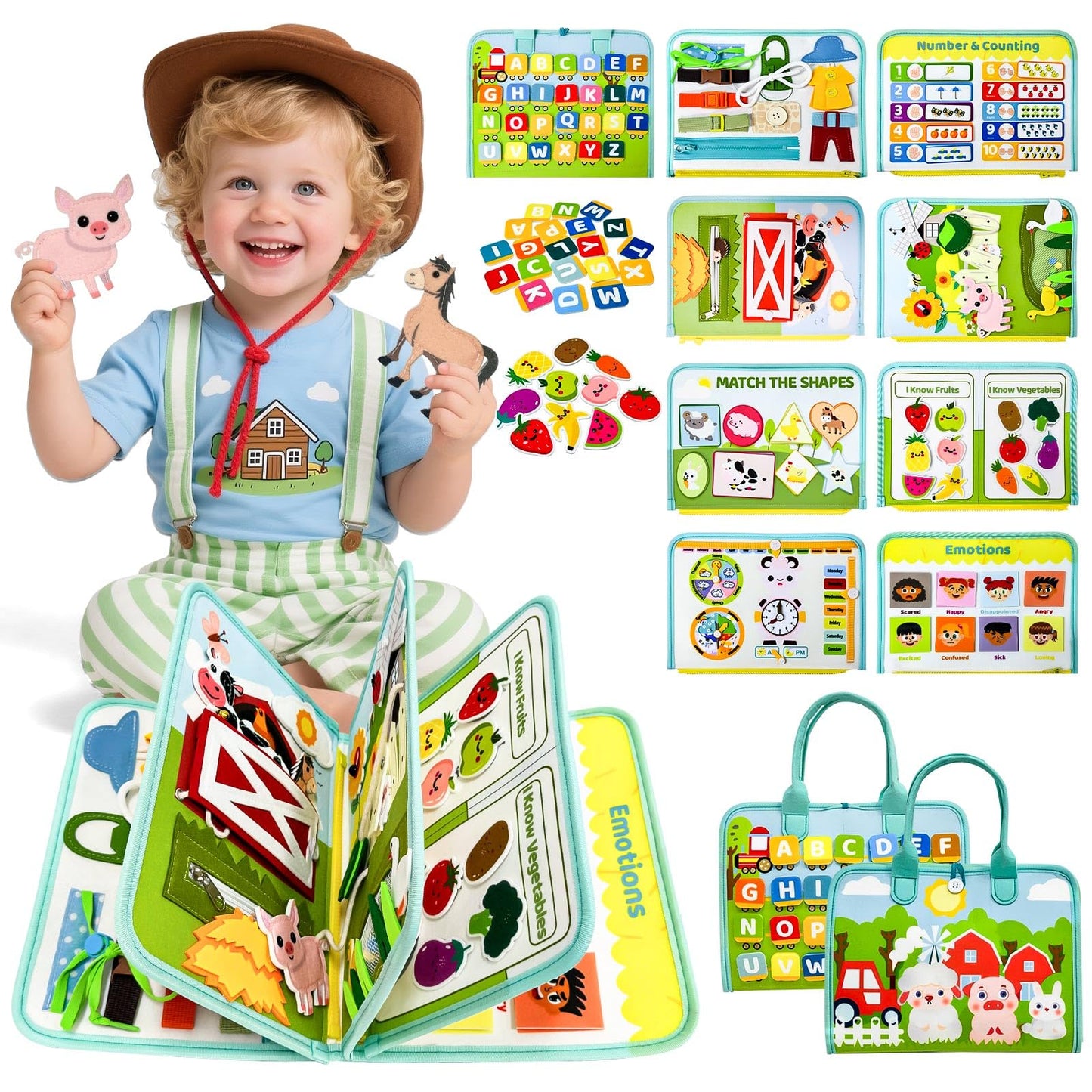 Aurasys Busy Book for Toddlers – Farm Montessori Travel Busy Board Gift