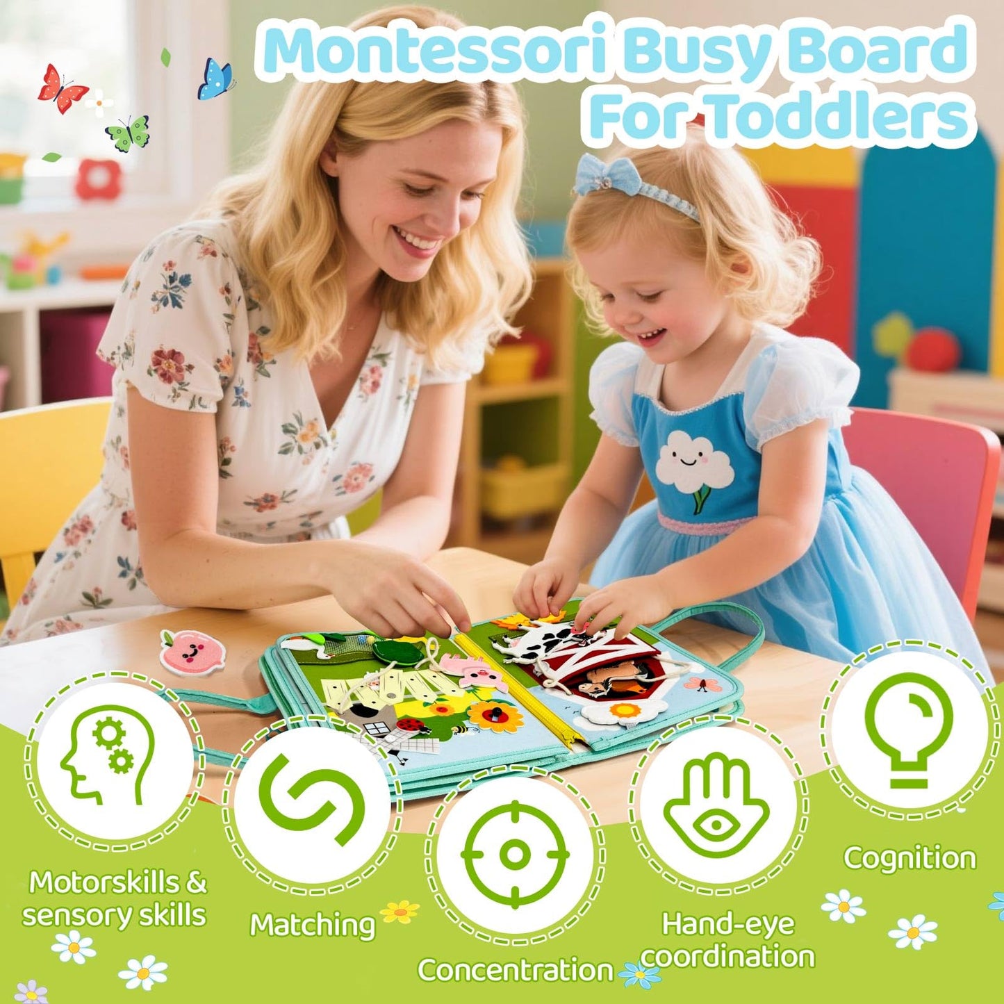 Aurasys Busy Book for Toddlers – Farm Montessori Travel Busy Board Gift