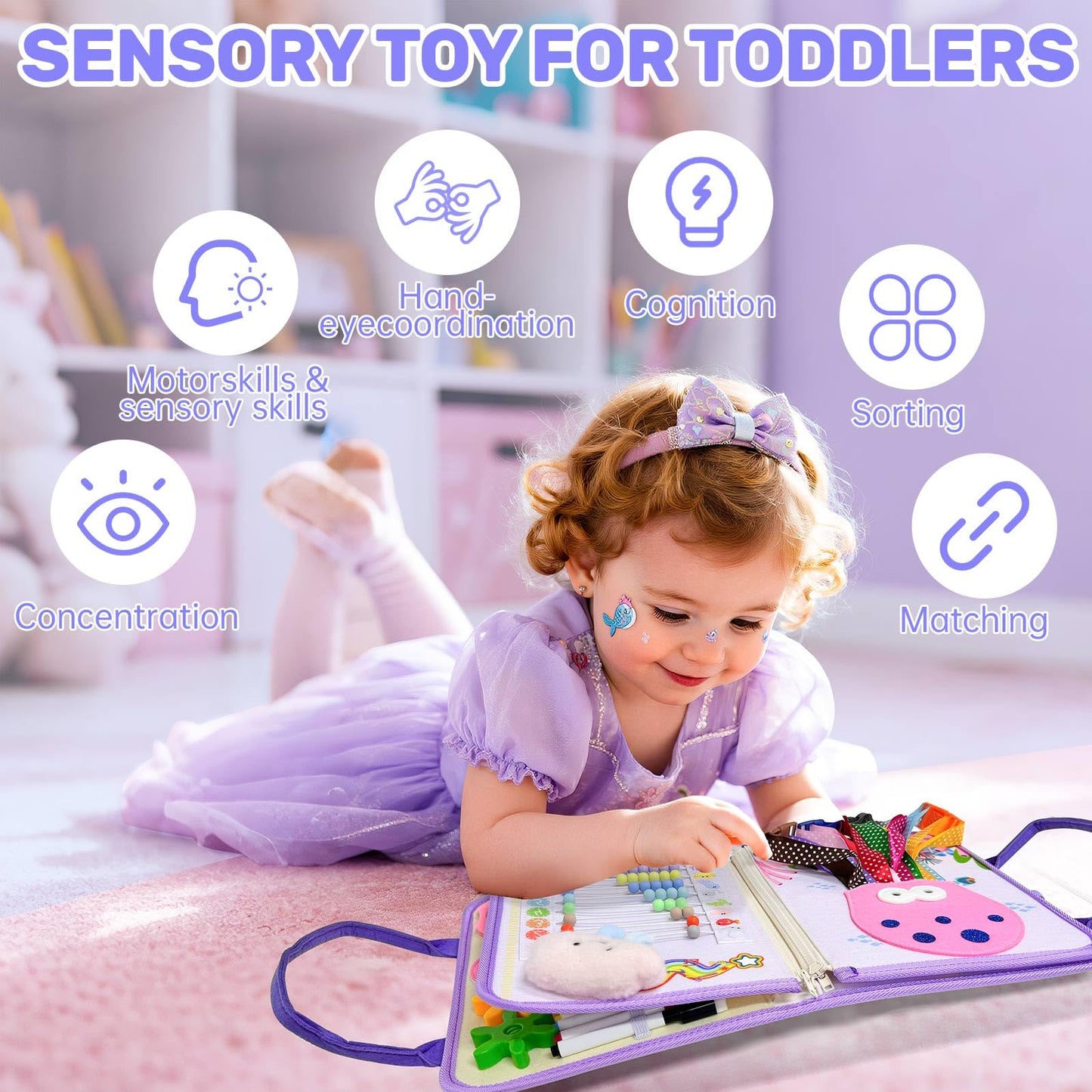 Aurasys Toddler Busy Board – 9-in-1 Mermaid Montessori Sensory Learning Toy