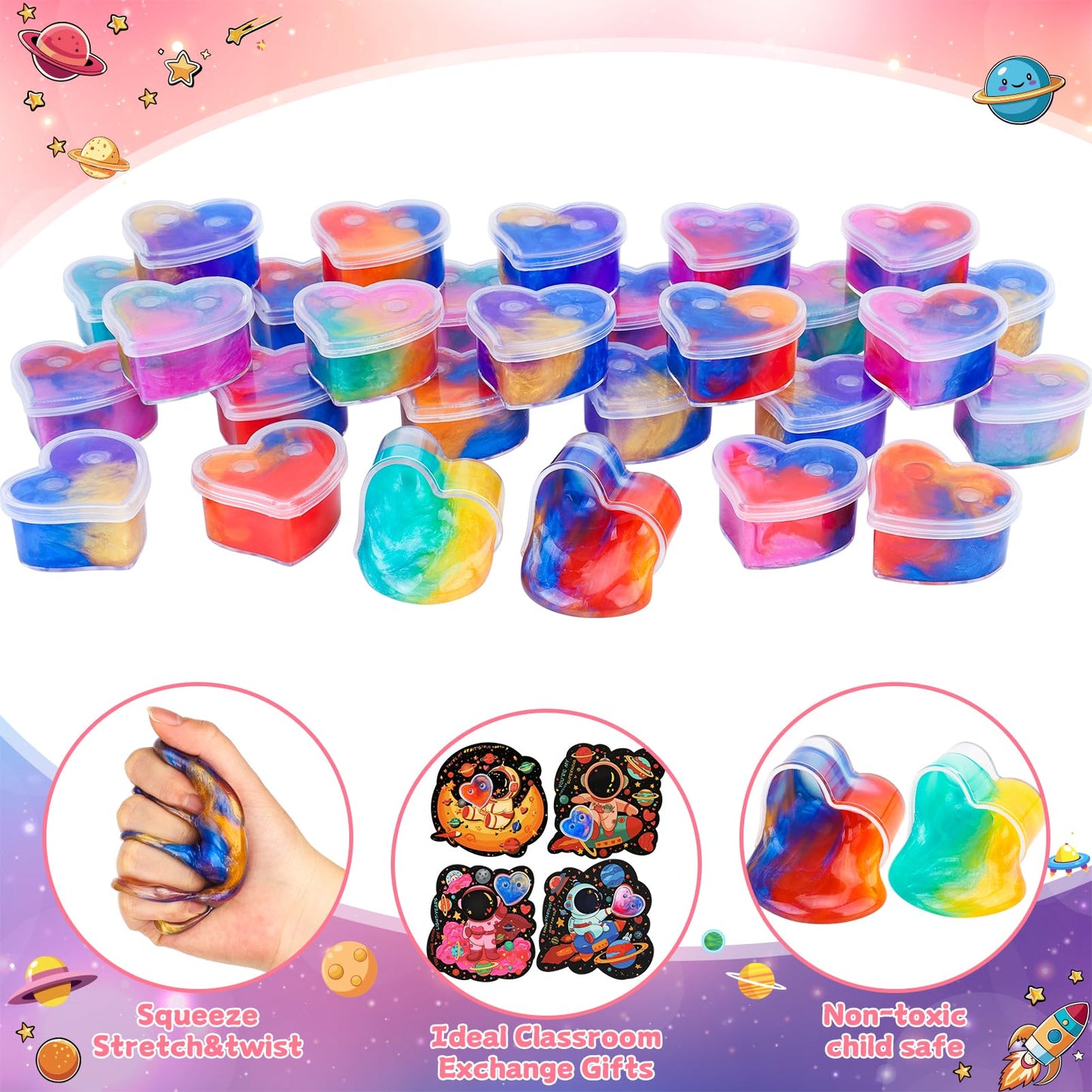 Aurdox 28-Pack Galaxy Slime Valentines Classroom Gifts – Non-Candy Cards & Party Favors