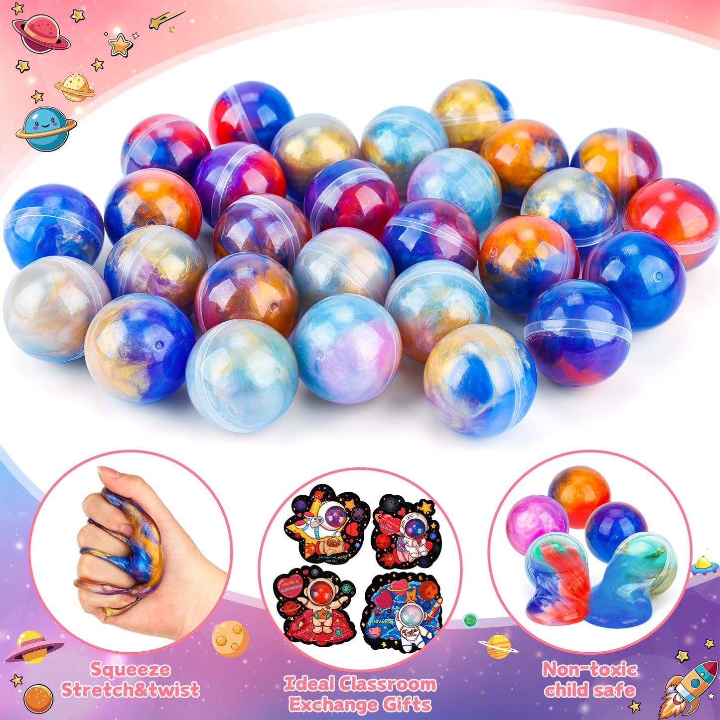 Aurdox 28-Pack Galaxy Slime Valentines Day Gifts for Kids Classroom with Cards – Non-Candy