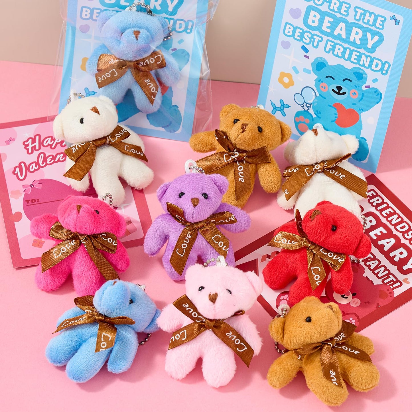 Aurdox 28-Pack Mini Plush Bears with Valentine Cards (7 Colors) – Classroom Gifts & Party Favors