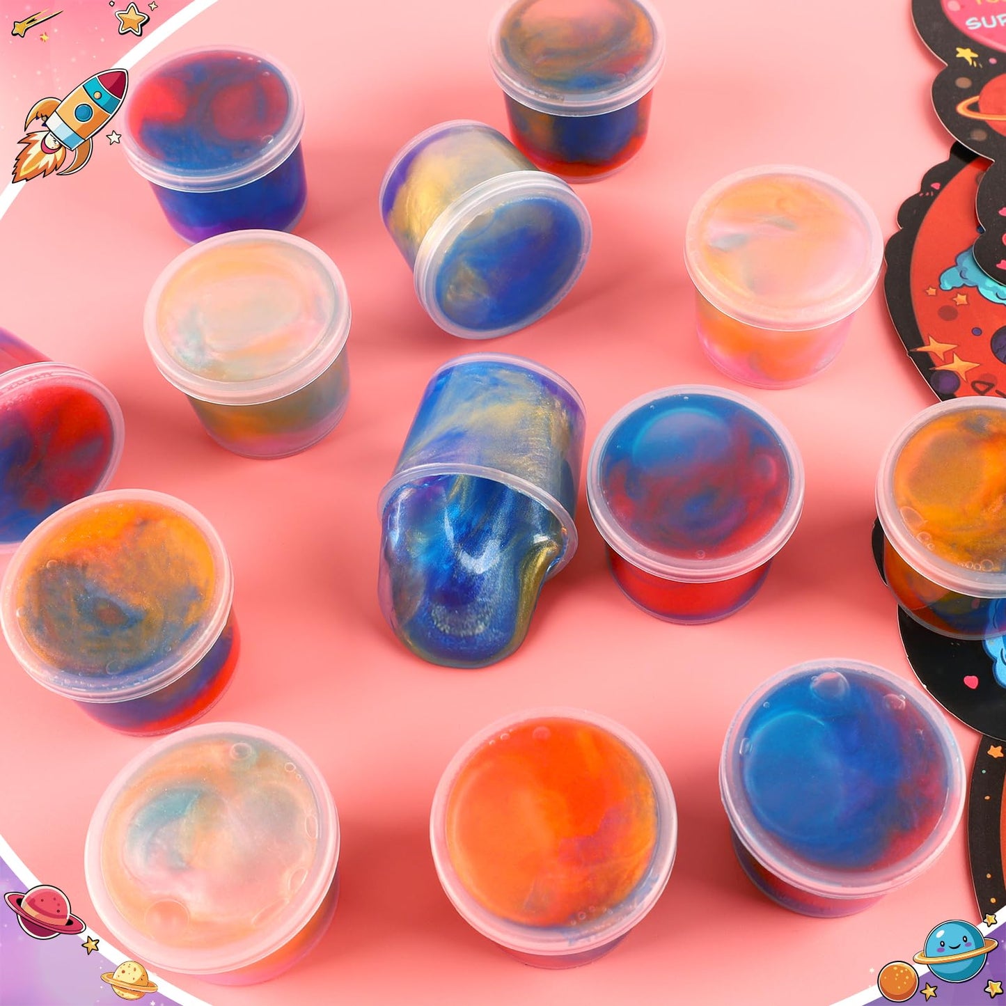 Aurdox 28-Pack Galaxy Slime Valentines Gifts for Kids Classroom — Non-Candy Cards & Prizes