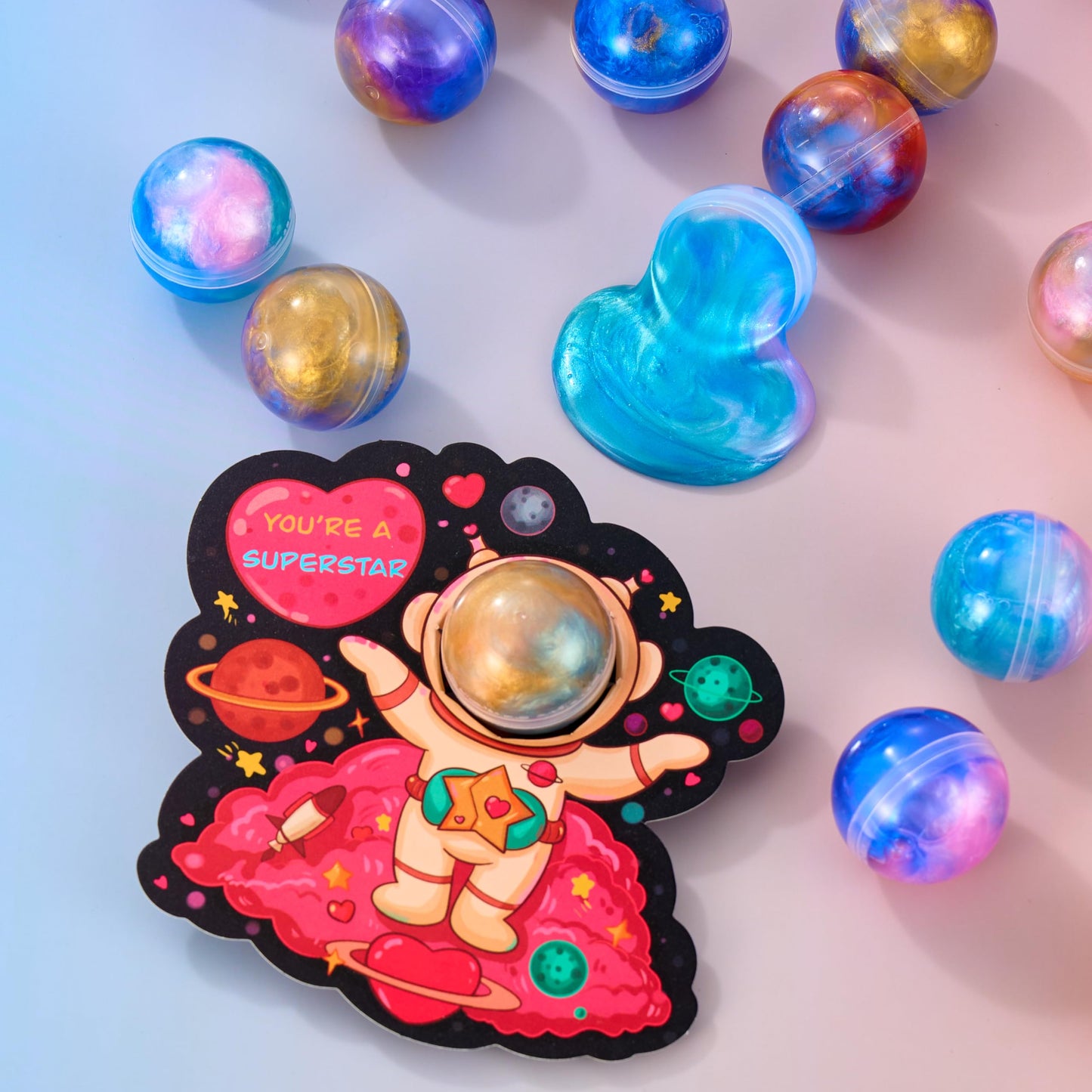Aurdox 28-Pack Galaxy Slime Valentines Day Gifts for Kids Classroom with Cards – Non-Candy