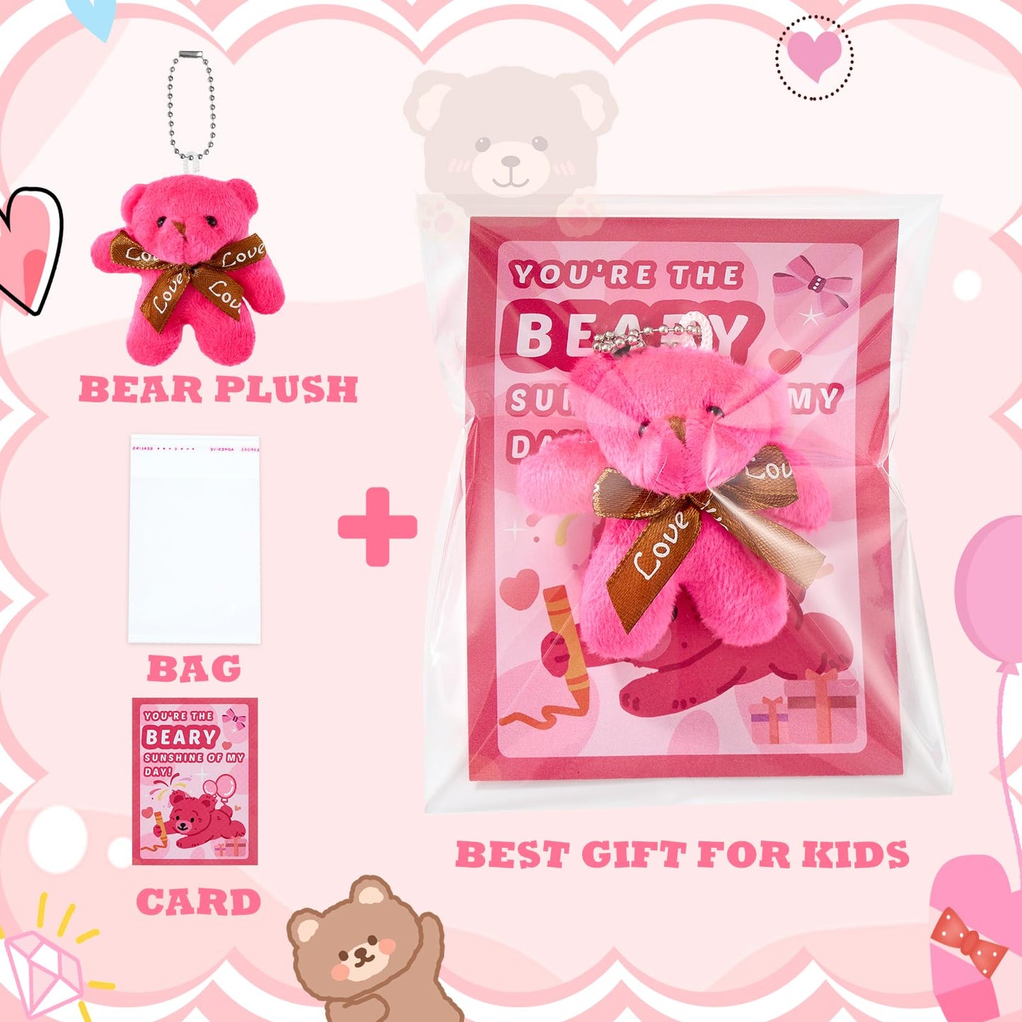 Aurdox 28-Pack Mini Plush Bears with Valentine Cards (7 Colors) – Classroom Gifts & Party Favors