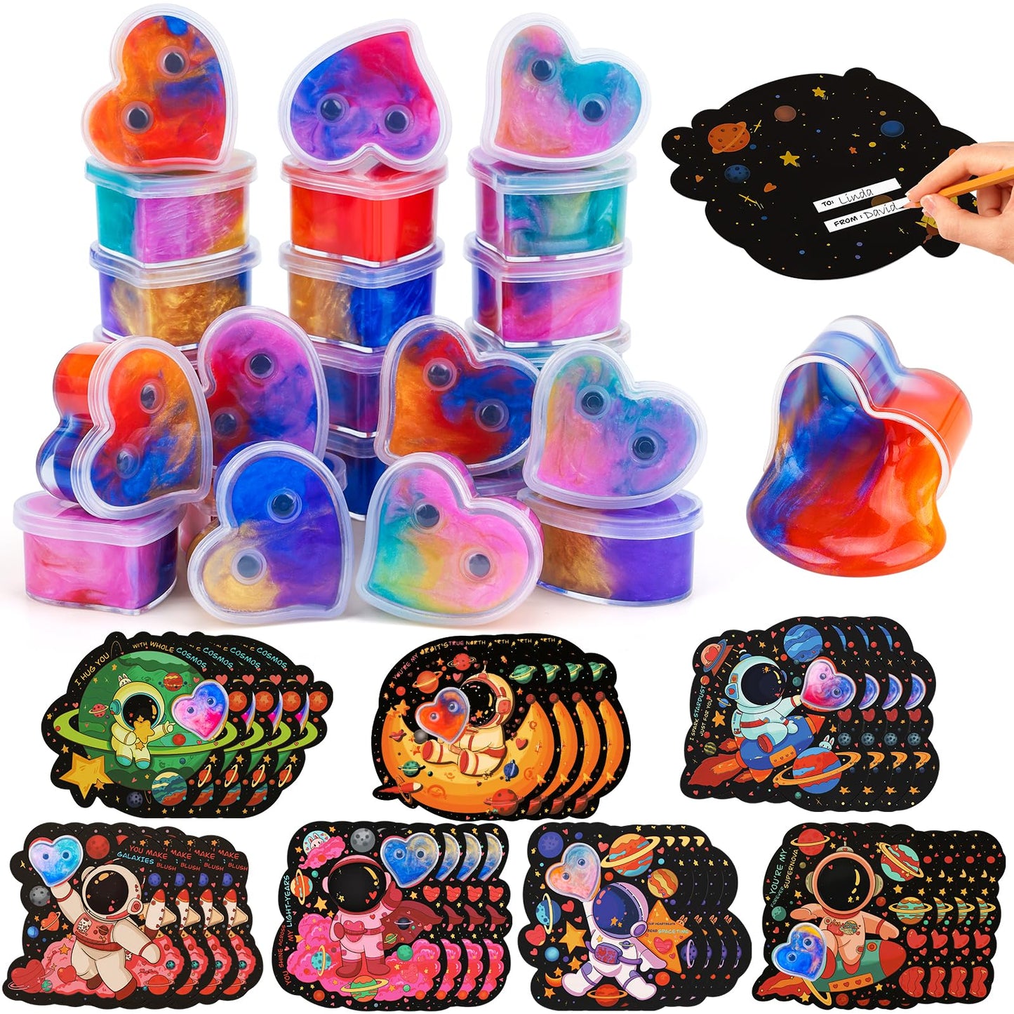 Aurdox 28-Pack Galaxy Slime Valentines Classroom Gifts – Non-Candy Cards & Party Favors