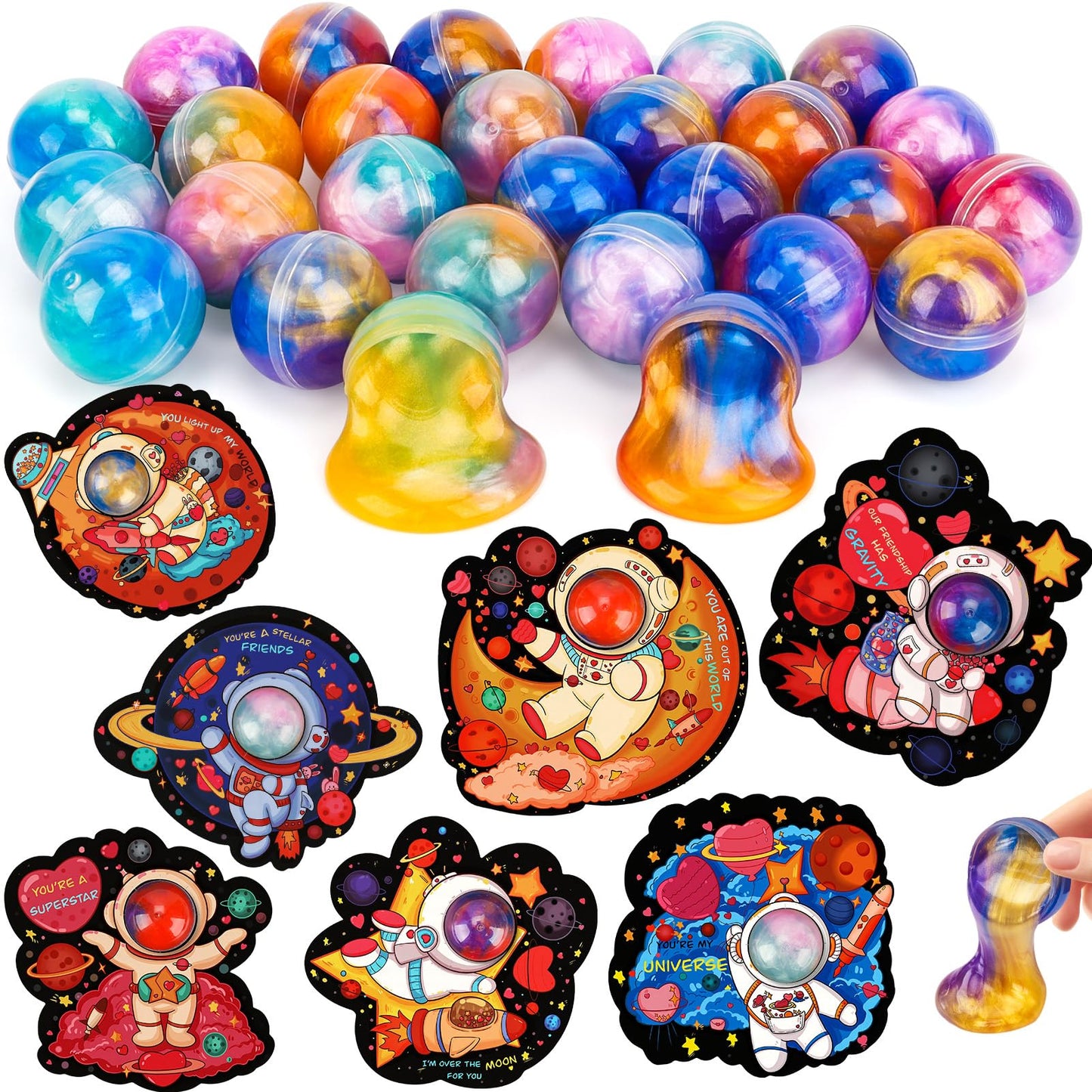Aurdox 28-Pack Galaxy Slime Valentines Day Gifts for Kids Classroom with Cards – Non-Candy