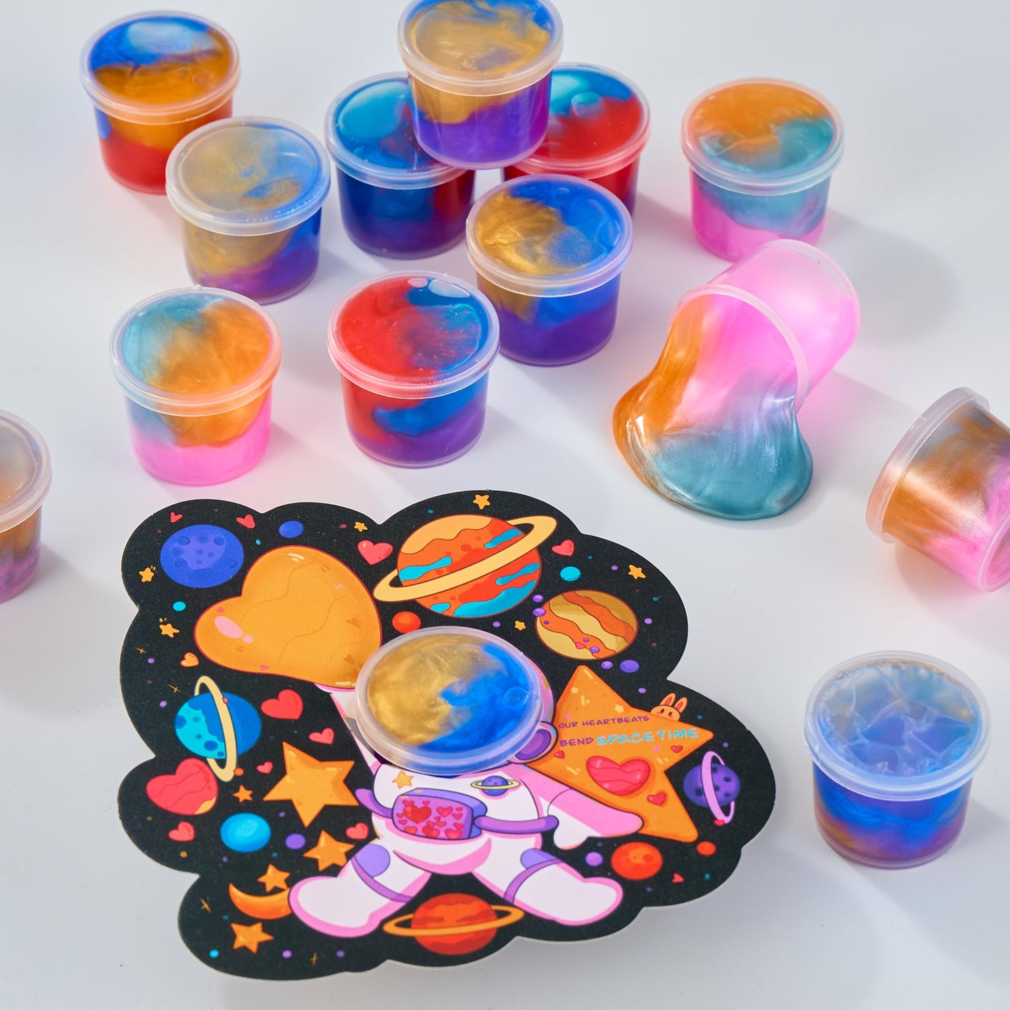 Aurdox 28-Pack Galaxy Slime Valentines Gifts for Kids Classroom — Non-Candy Cards & Prizes