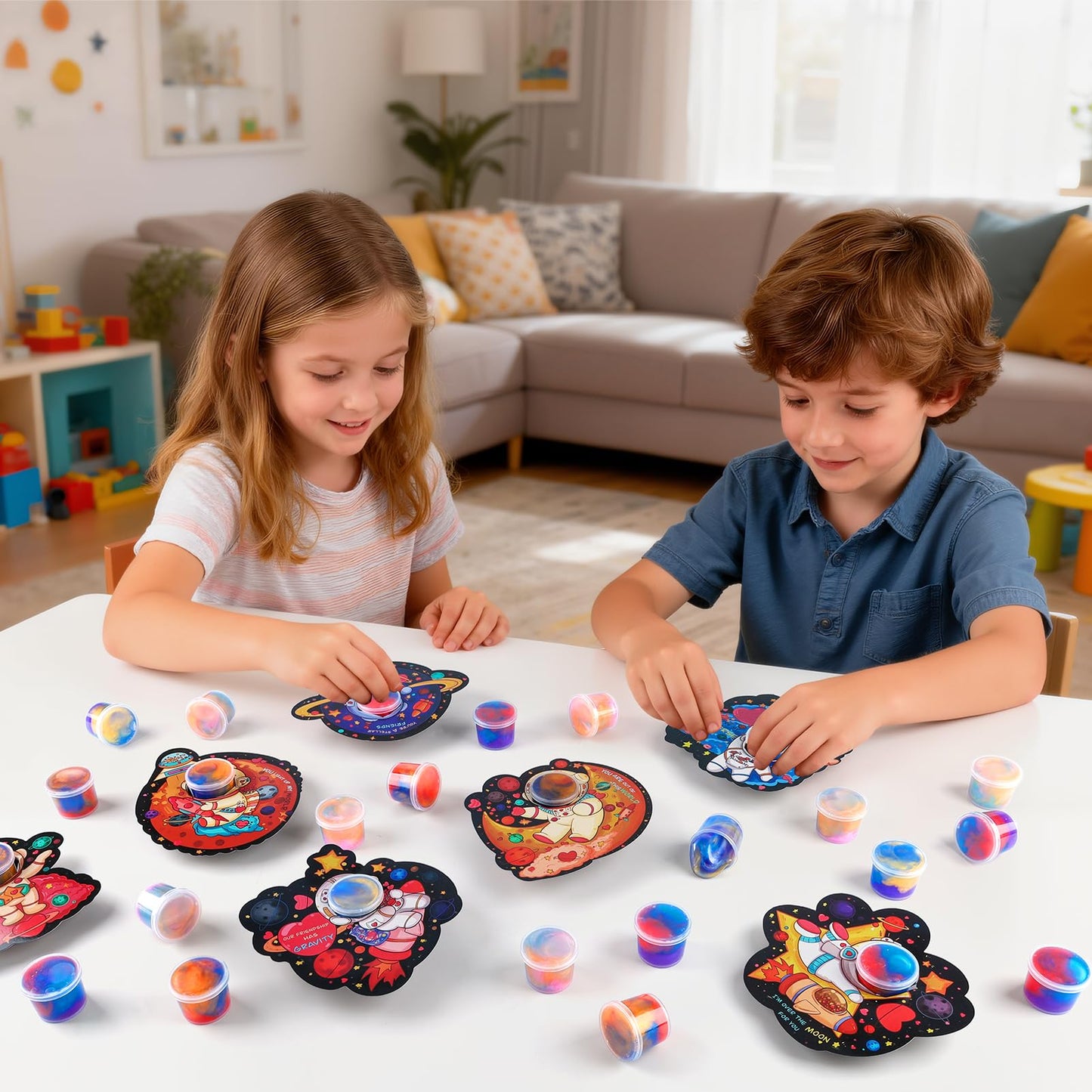 Aurdox 28-Pack Galaxy Slime Valentines Gifts for Kids Classroom — Non-Candy Cards & Prizes