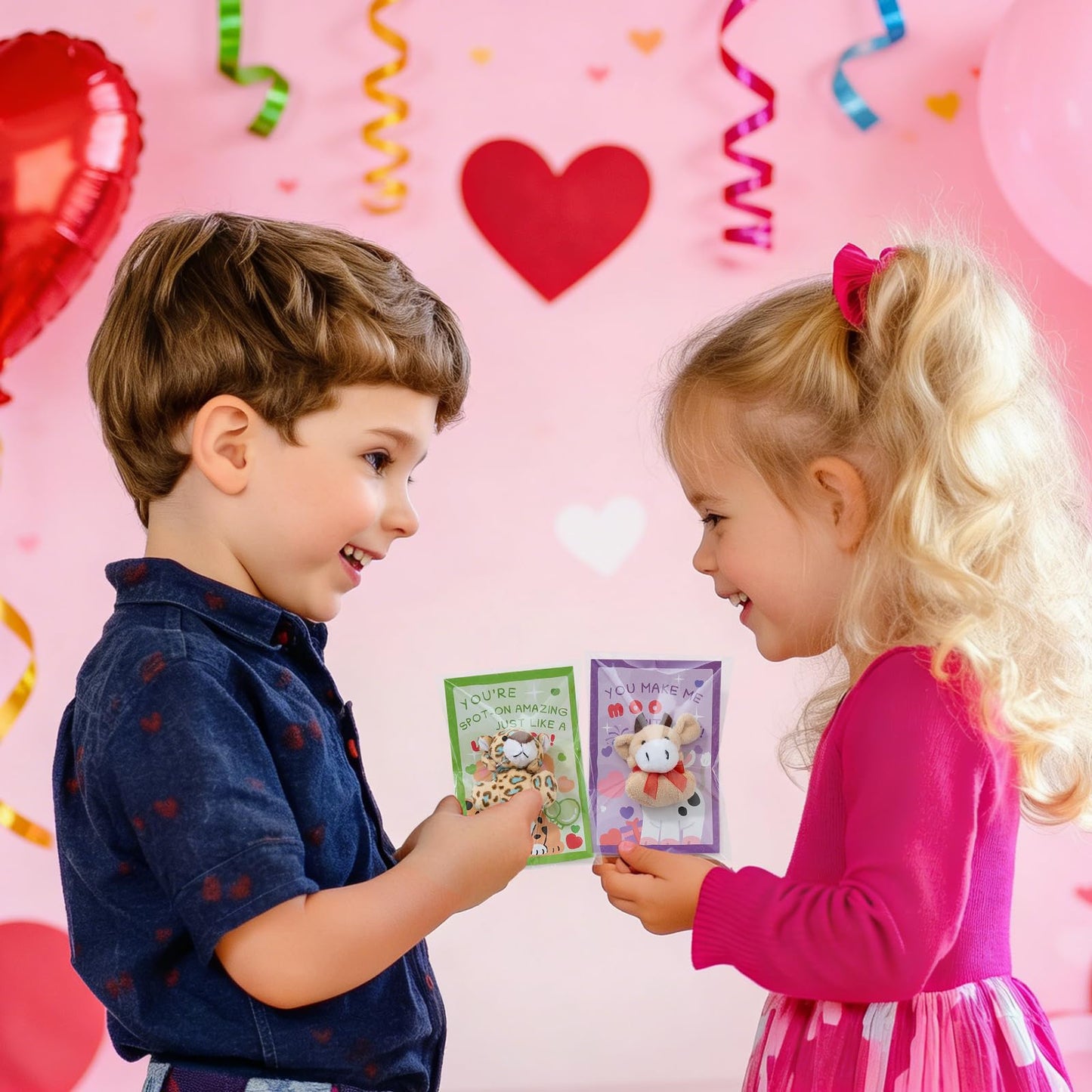 Aurdox 24-Pack Valentines Day Cards for Kids with Mini Plush Toys & Hanging Keychains – 12 Zoo Designs