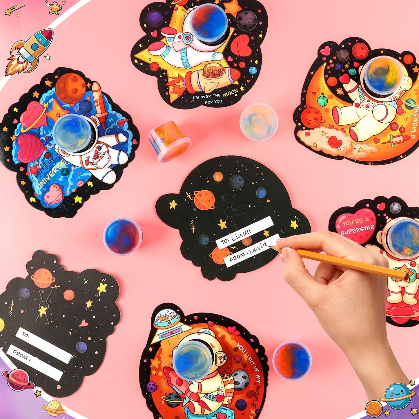 Aurdox 28-Pack Galaxy Slime Valentines Gifts for Kids Classroom — Non-Candy Cards & Prizes