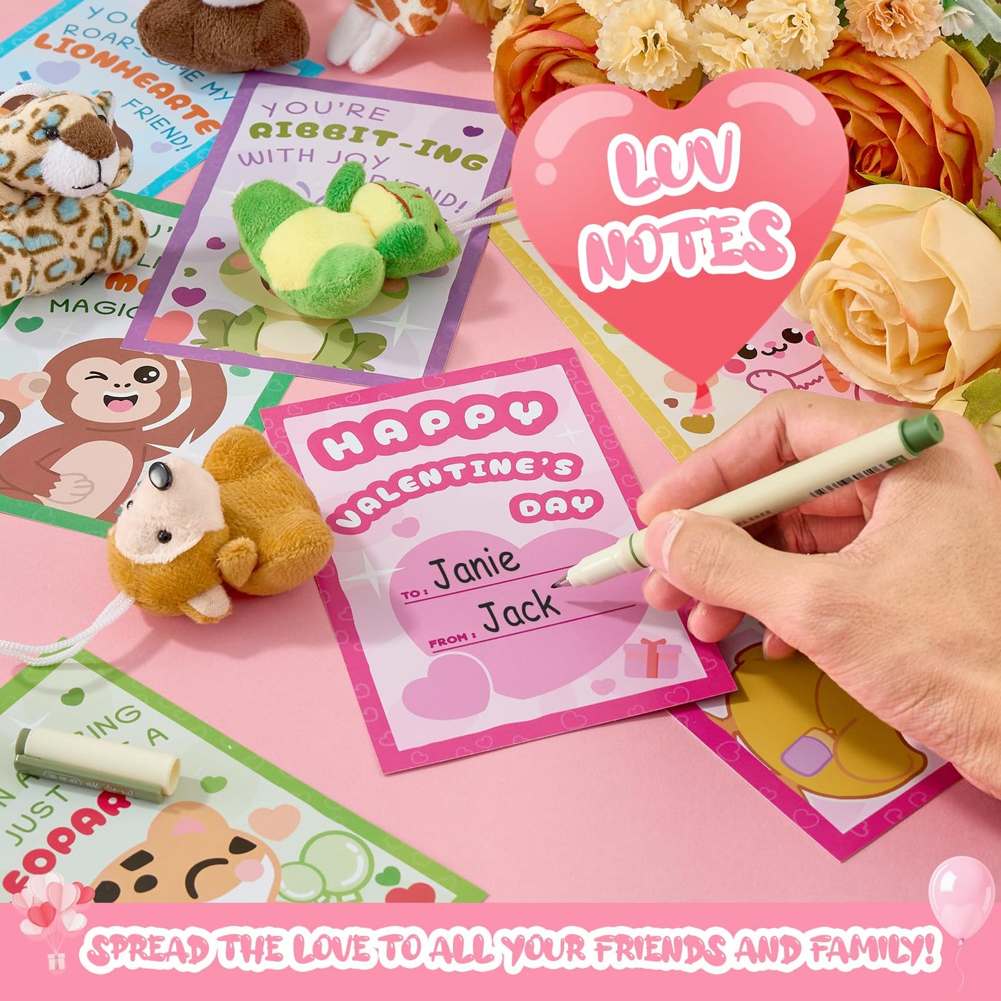 Aurdox 24-Pack Valentines Day Cards for Kids with Mini Plush Toys & Hanging Keychains – 12 Zoo Designs