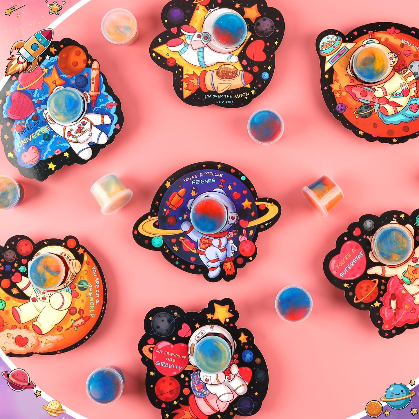 Aurdox 28-Pack Galaxy Slime Valentines Gifts for Kids Classroom — Non-Candy Cards & Prizes