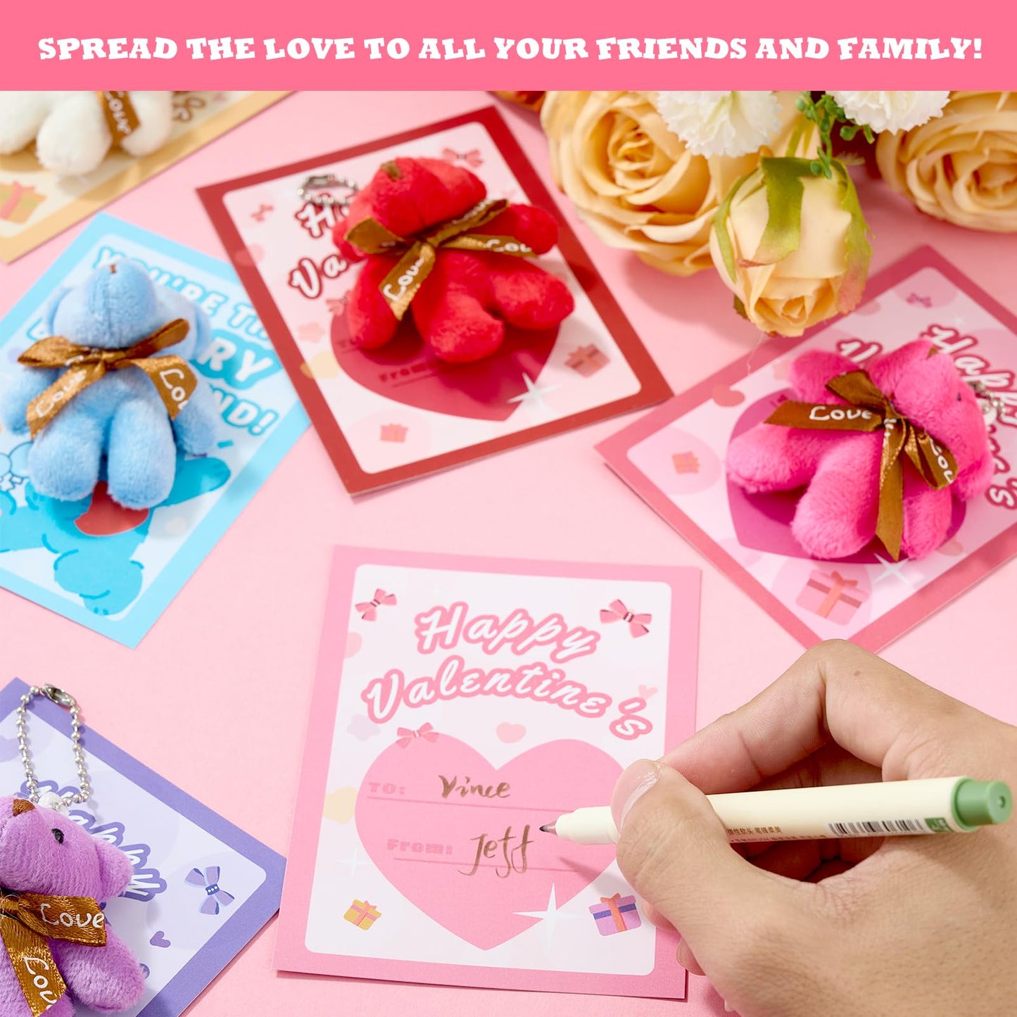 Aurdox 28-Pack Mini Plush Bears with Valentine Cards (7 Colors) – Classroom Gifts & Party Favors