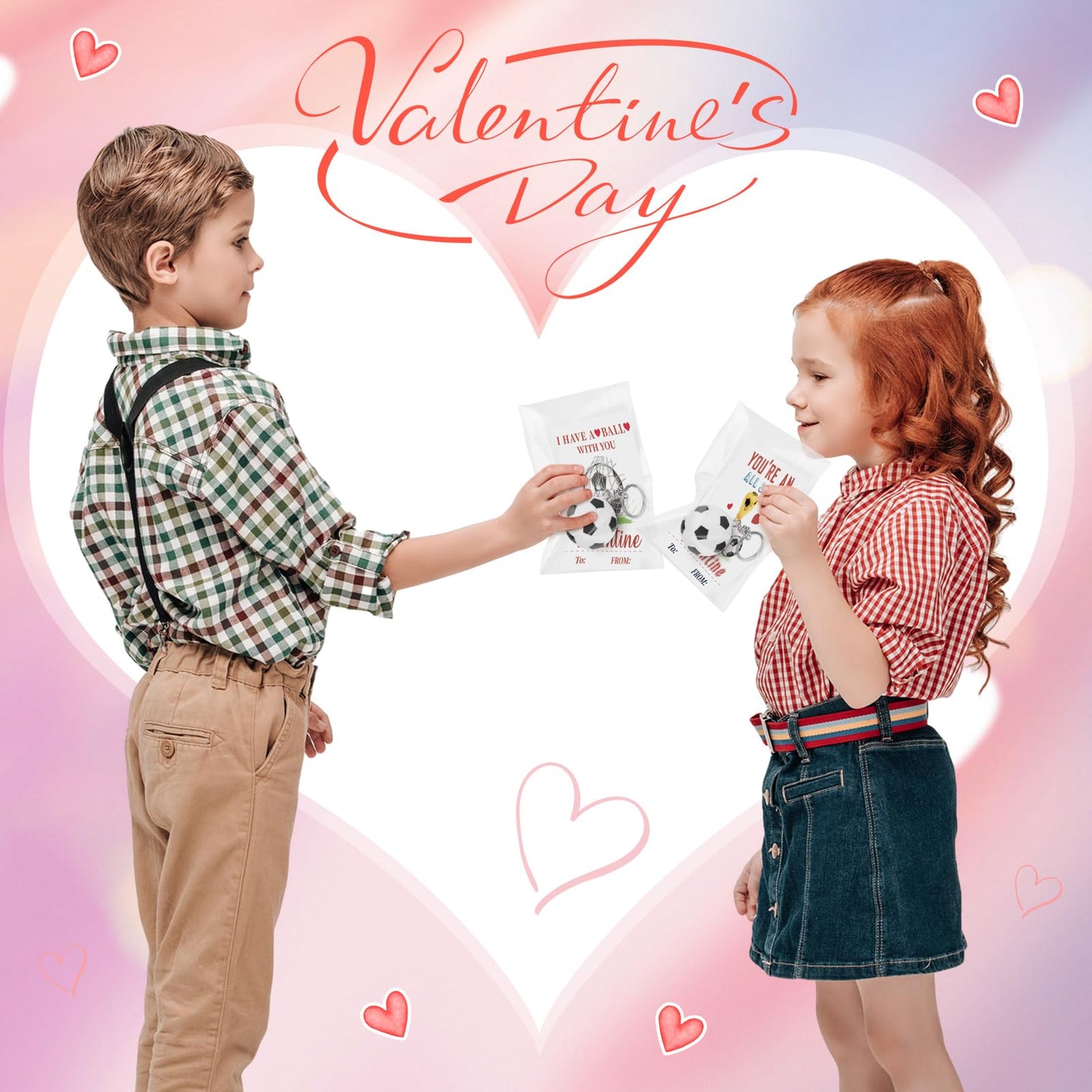 Aurelema 36-Pack Valentines Soccer Cards with Foam Stress Ball Keychains – Classroom Gift Set