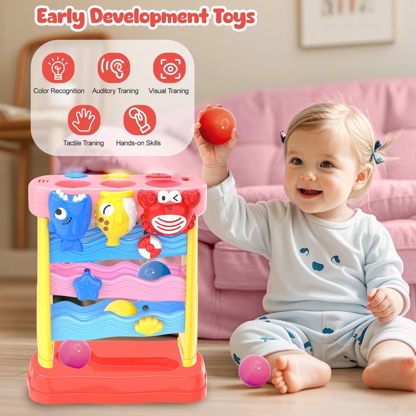 AuroTops Pound A Ball Toy – Montessori Lights & Music for Toddlers (6-24 Months)