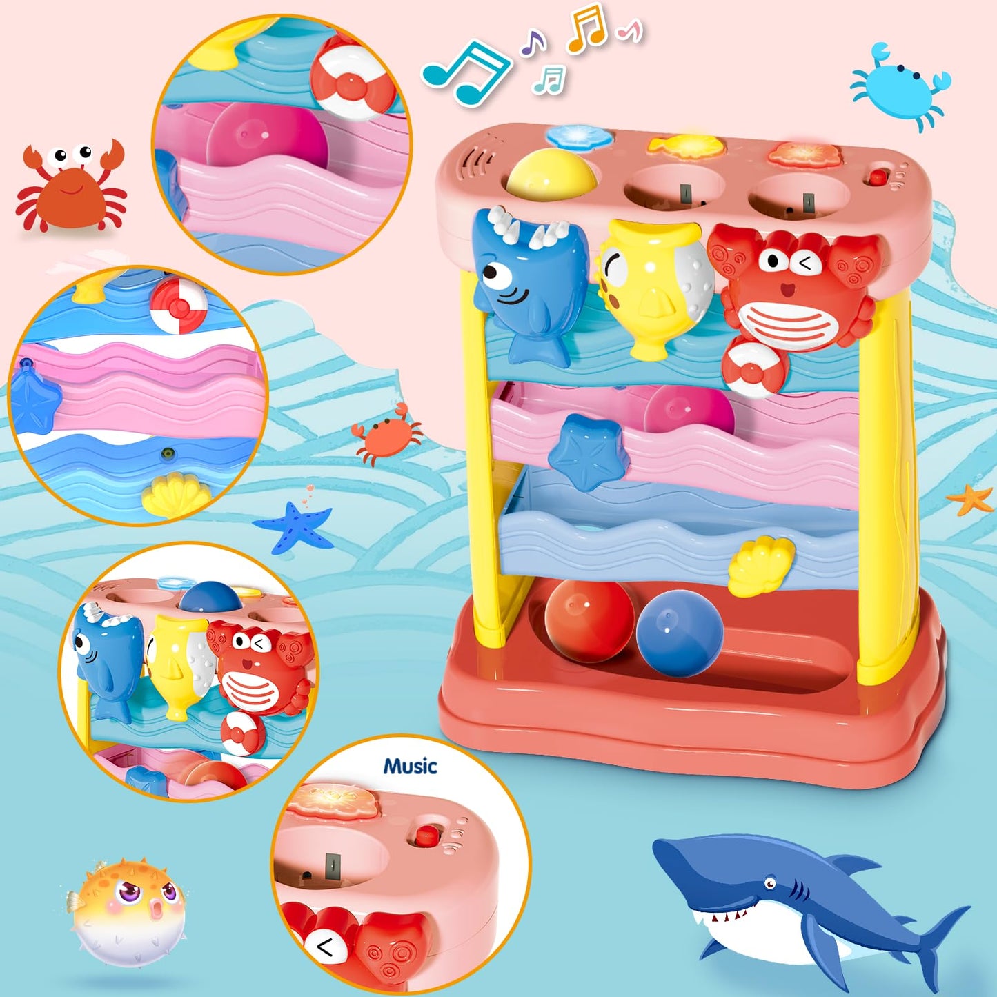 AuroTops Pound A Ball Toy – Montessori Lights & Music for Toddlers (6-24 Months)
