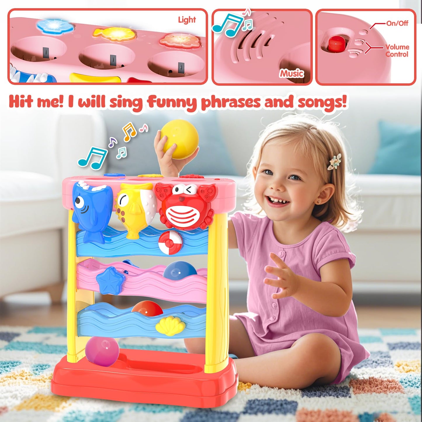 AuroTops Pound A Ball Toy – Montessori Lights & Music for Toddlers (6-24 Months)