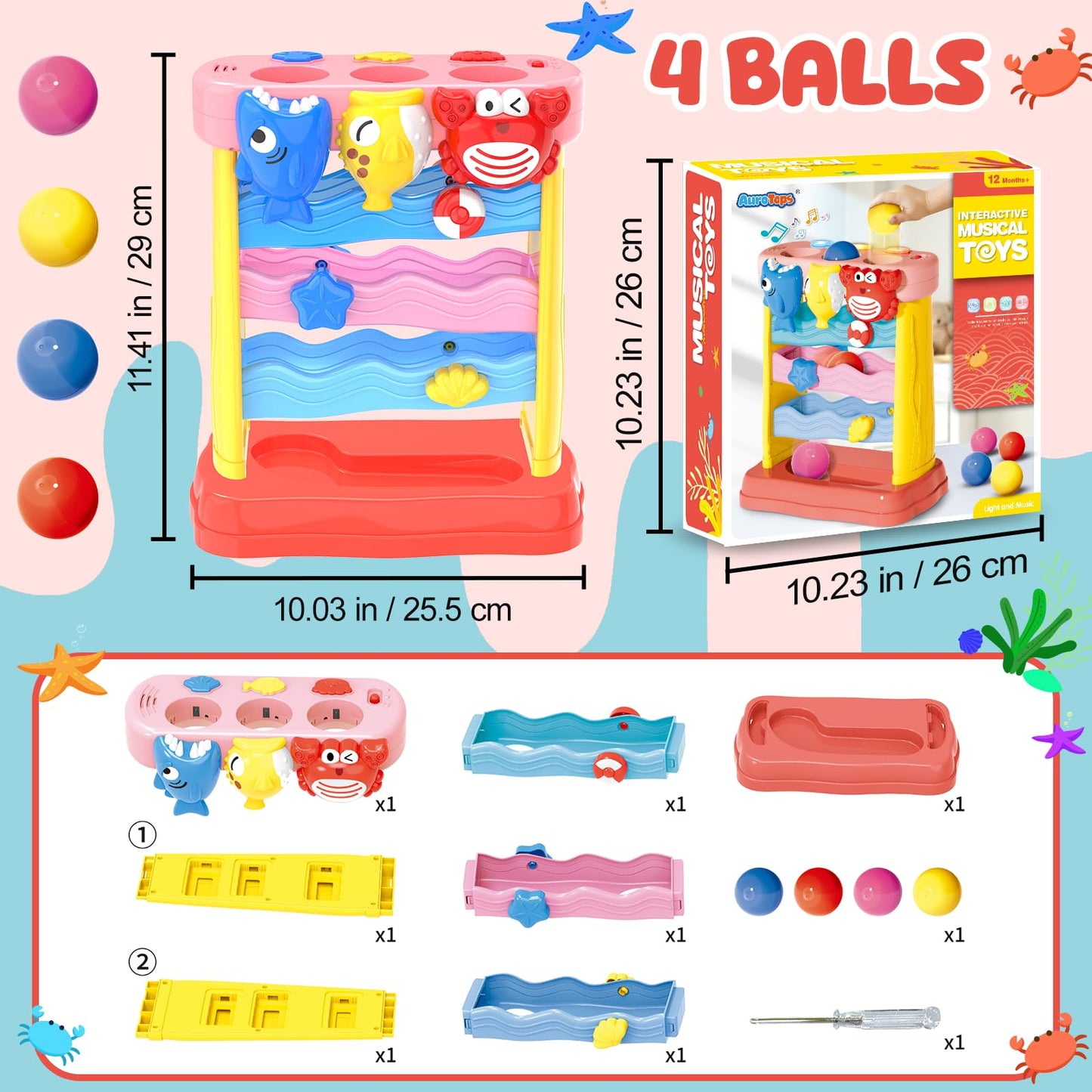 AuroTops Pound A Ball Toy – Montessori Lights & Music for Toddlers (6-24 Months)