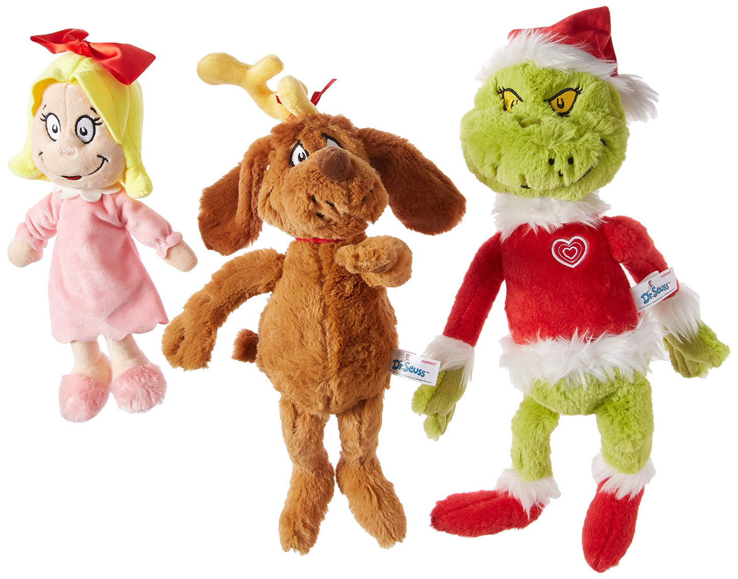Aurora Dr. Seuss 3-Piece Plush Set – Cindy Lou Who, Grinch Santa, Max
