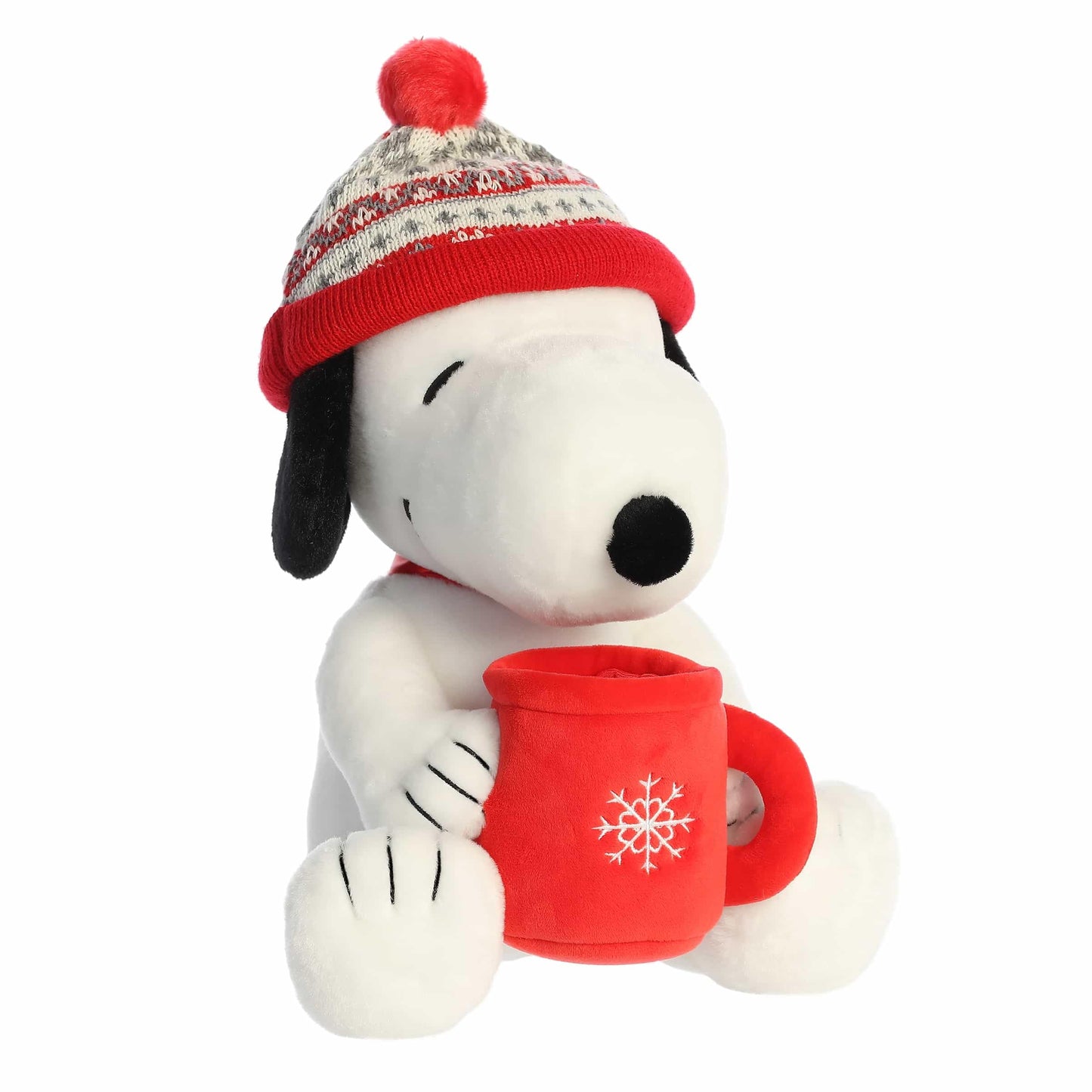 Aurora Festive Peanuts Snoopy Winter Hat with Mug – 12-Inch Officially Licensed Plush