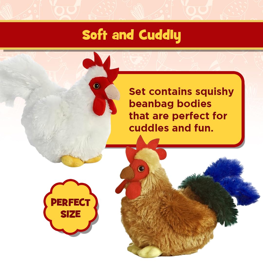 Aurora Mini Flopsie Bundle: 2x 6in Chicken & Rooster Plush Animals