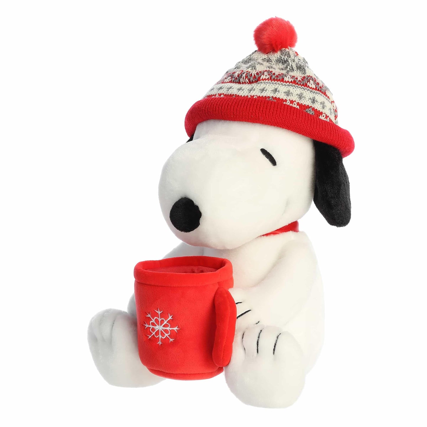 Aurora Festive Peanuts Snoopy Winter Hat with Mug – 12-Inch Officially Licensed Plush