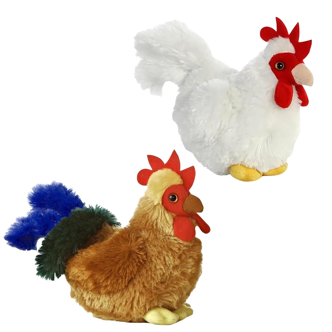 Aurora Mini Flopsie Bundle: 2x 6in Chicken & Rooster Plush Animals