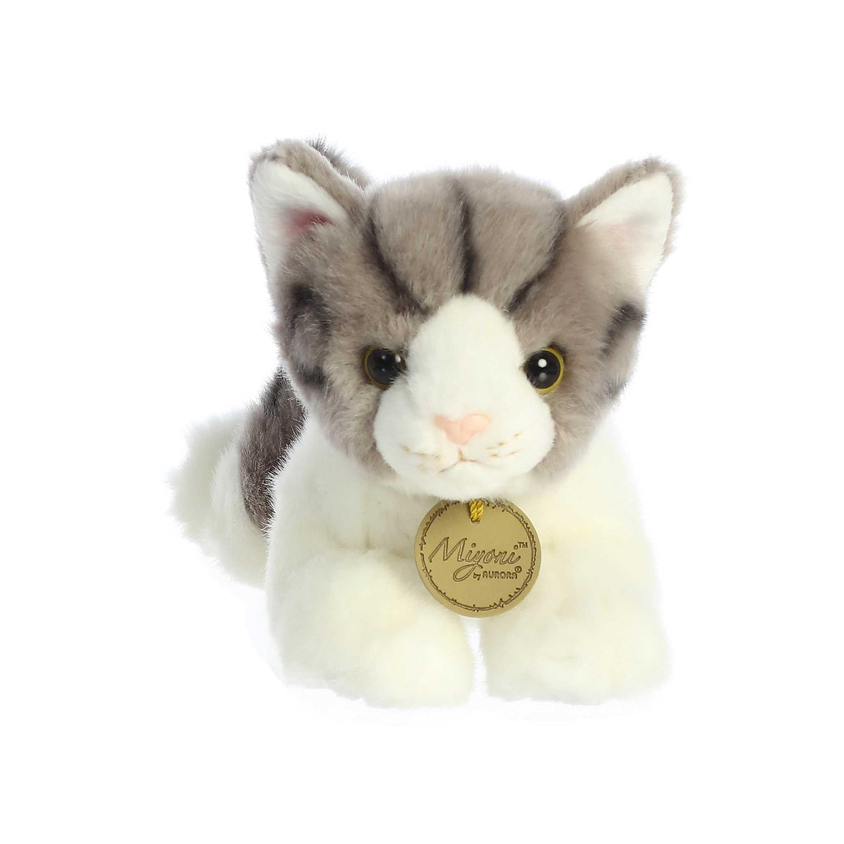 Aurora Miyoni Grey Tabby Cat Plush – 8 Inch, Lifelike Detail