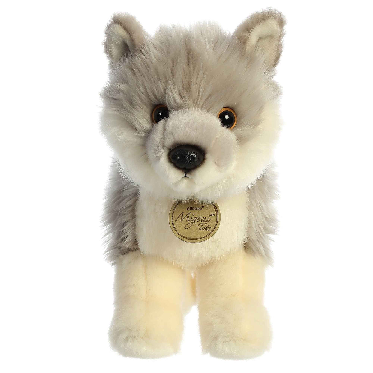 Aurora Miyoni Wolf Pup Plush – Gray 9in | Lifelike, Hand-Stitched Toy
