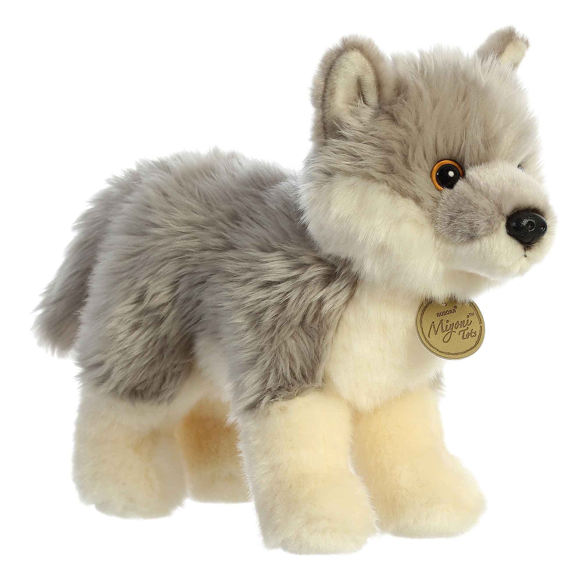 Aurora Miyoni Wolf Pup Plush – Gray 9in | Lifelike, Hand-Stitched Toy