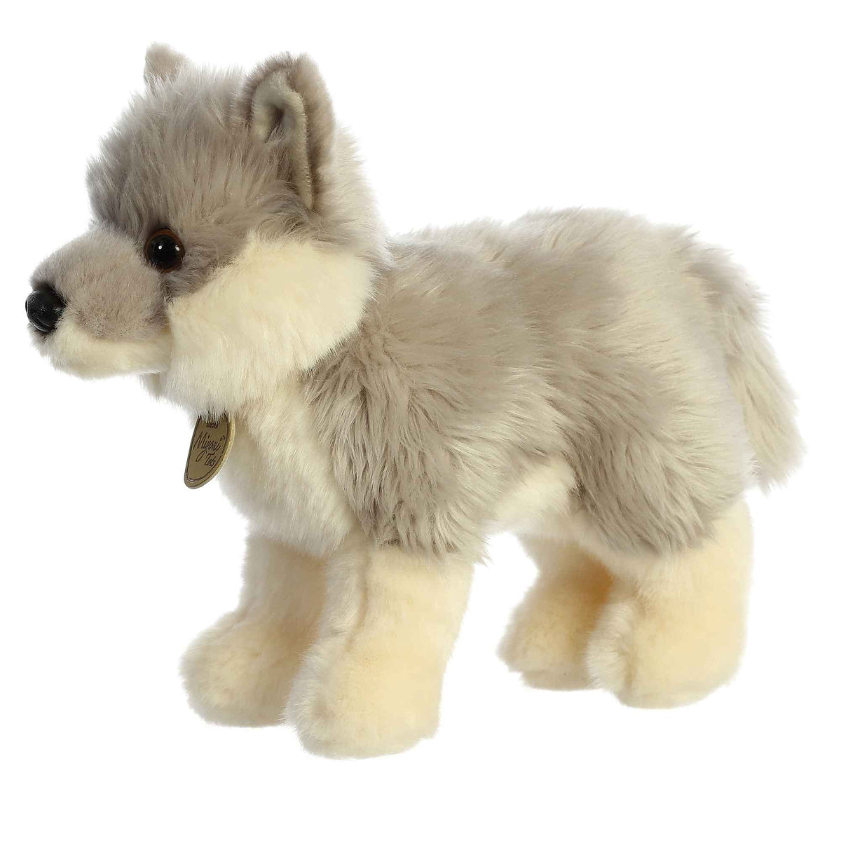 Aurora Miyoni Wolf Pup Plush – Gray 9in | Lifelike, Hand-Stitched Toy