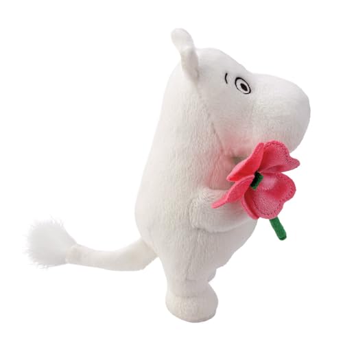 Aurora Moomin Standing with Pink Flower Plush – 17 cm, Soft Toy, Official Licensed Merchandise