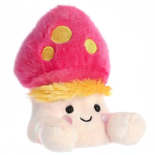 Aurora Adorable Palm Pals Flavio Fluffy Mushroom Plush – Pocket-Sized Pink 5 Inches