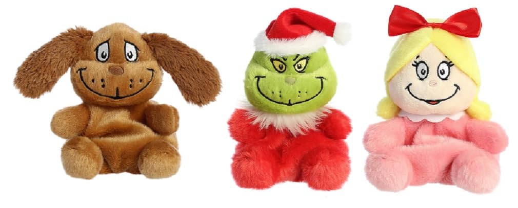 Aurora Palm Pals Christmas 3-Piece Plush Bundle: Max, Grinch & Cindy Lou