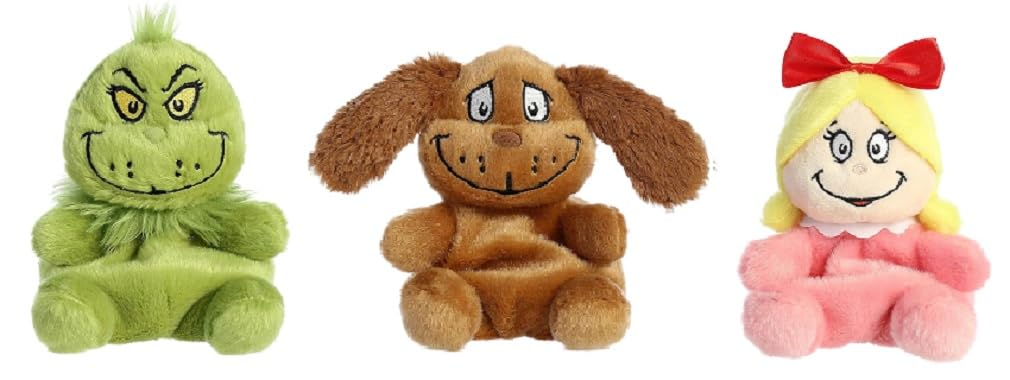 Aurora Palm Pals 5-Inch Christmas Plush Bundle: Santa Grinch, Cindy Lou Who & Max