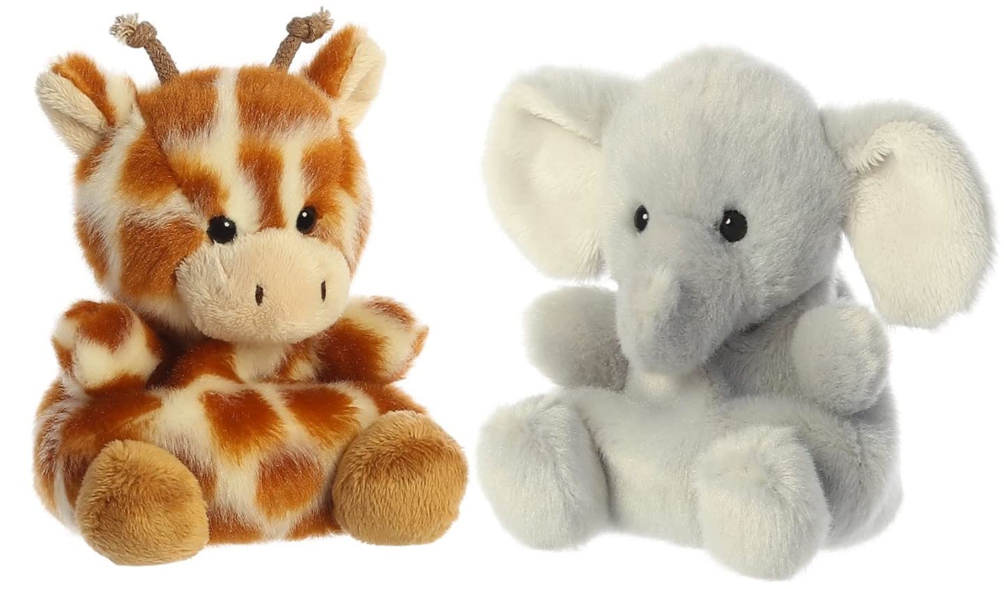 Aurora Palm Pals Set of Two – Stomps Elephant & Safara Giraffe Plush Toys