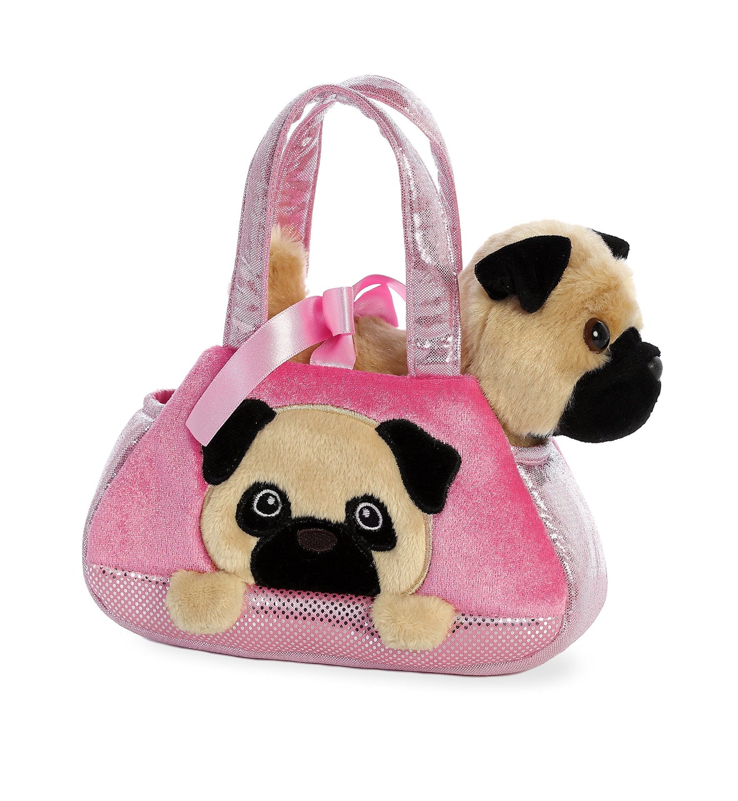 Aurora Pet Carrier 7-inch Peek-A-Boo Pug — Pink Satin Purse Carrier