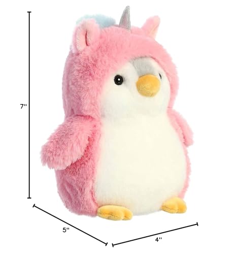 Aurora Playful Pompom Penguin Unicorn Plush – Pink, 7 Inches | Soft Cuddle Companion