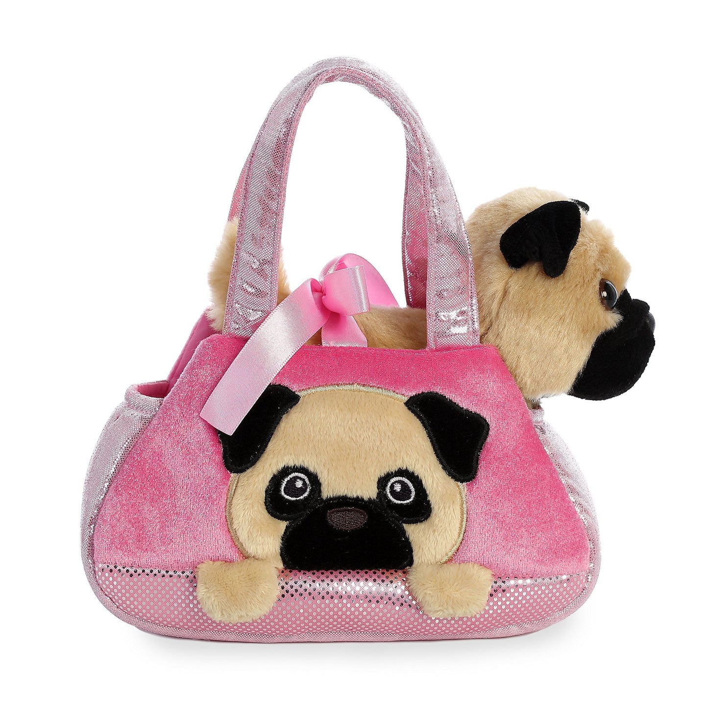 Aurora Pet Carrier 7-inch Peek-A-Boo Pug — Pink Satin Purse Carrier