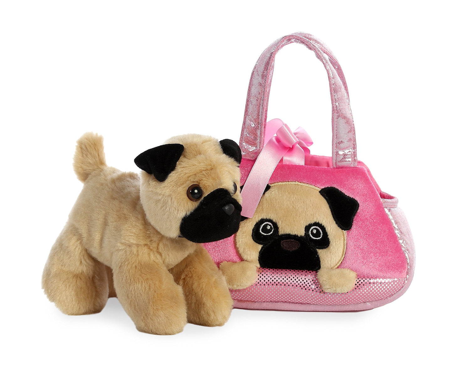 Aurora Pet Carrier 7-inch Peek-A-Boo Pug — Pink Satin Purse Carrier