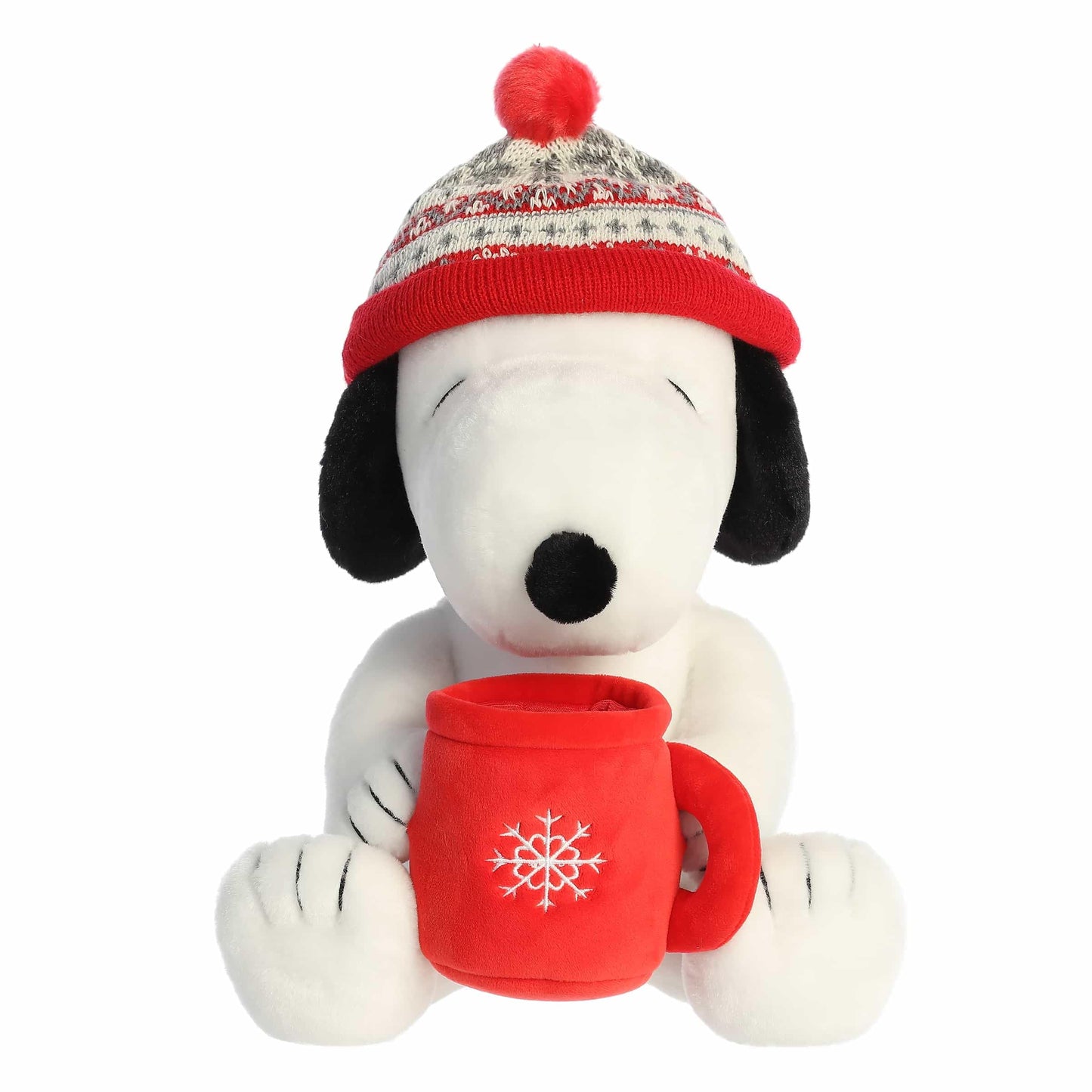 Aurora Festive Peanuts Snoopy Winter Hat with Mug – 12-Inch Officially Licensed Plush